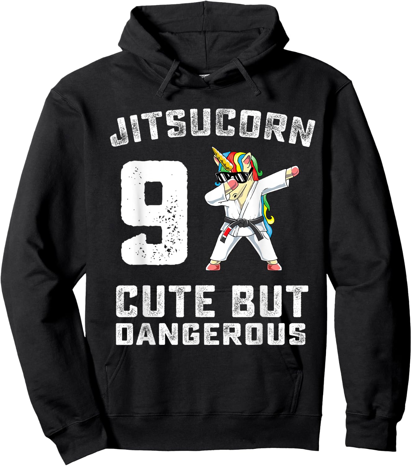 9 Year Old Jiu Jitsu Birthday Gift BJJ Dabbing Unicorn Girl Hoodie - Hoodie | Black