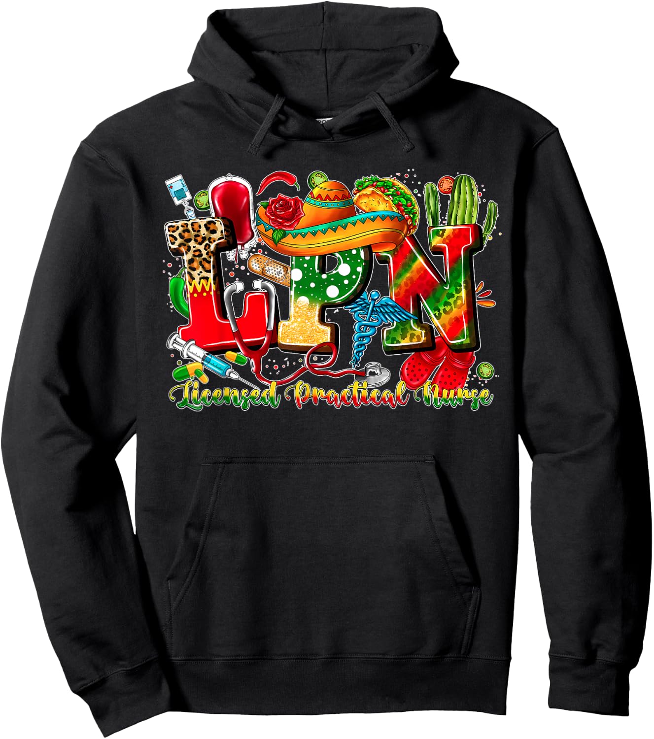 LPN Licensed Practical Nurse Cinco de Mayo Mexican Nursing Hoodie - Hoodie | Black
