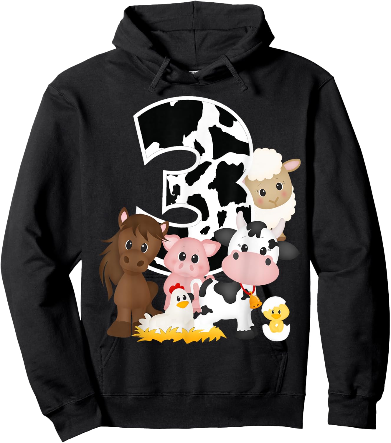 3rd Birthday Farm Theme Birthday Gift 3 Years Old Toddler Kids Hoodie - Hoodie | Black