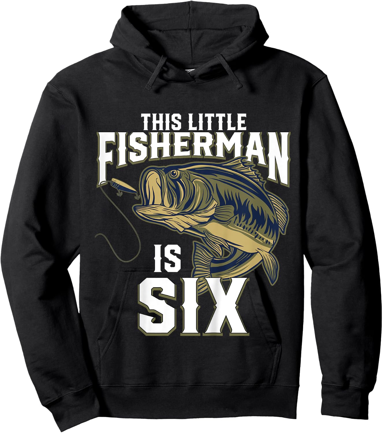 Kids 6 Year Old Fishing Birthday Party Fisherman 6th Gift Boy Hoodie - Hoodie | Black