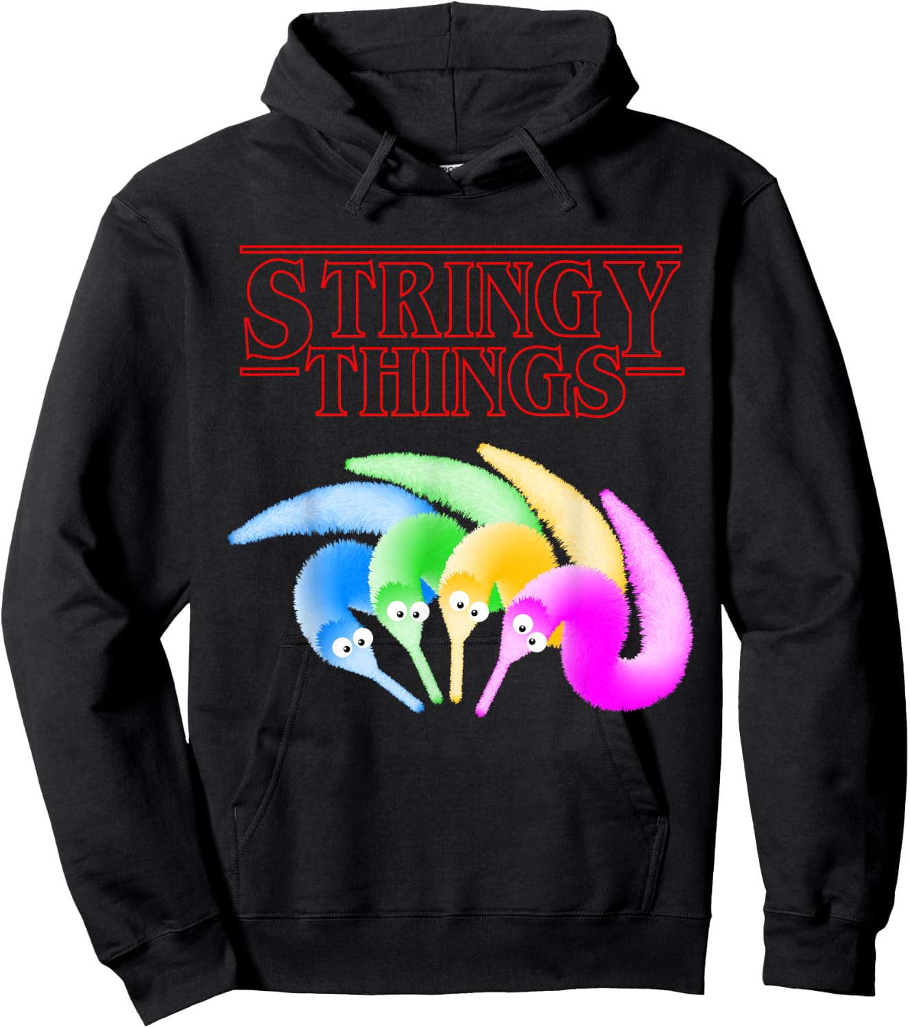 Stringy Things, Fuzzy Magic Worm on a String Meme Hoodie - Hoodie | Black