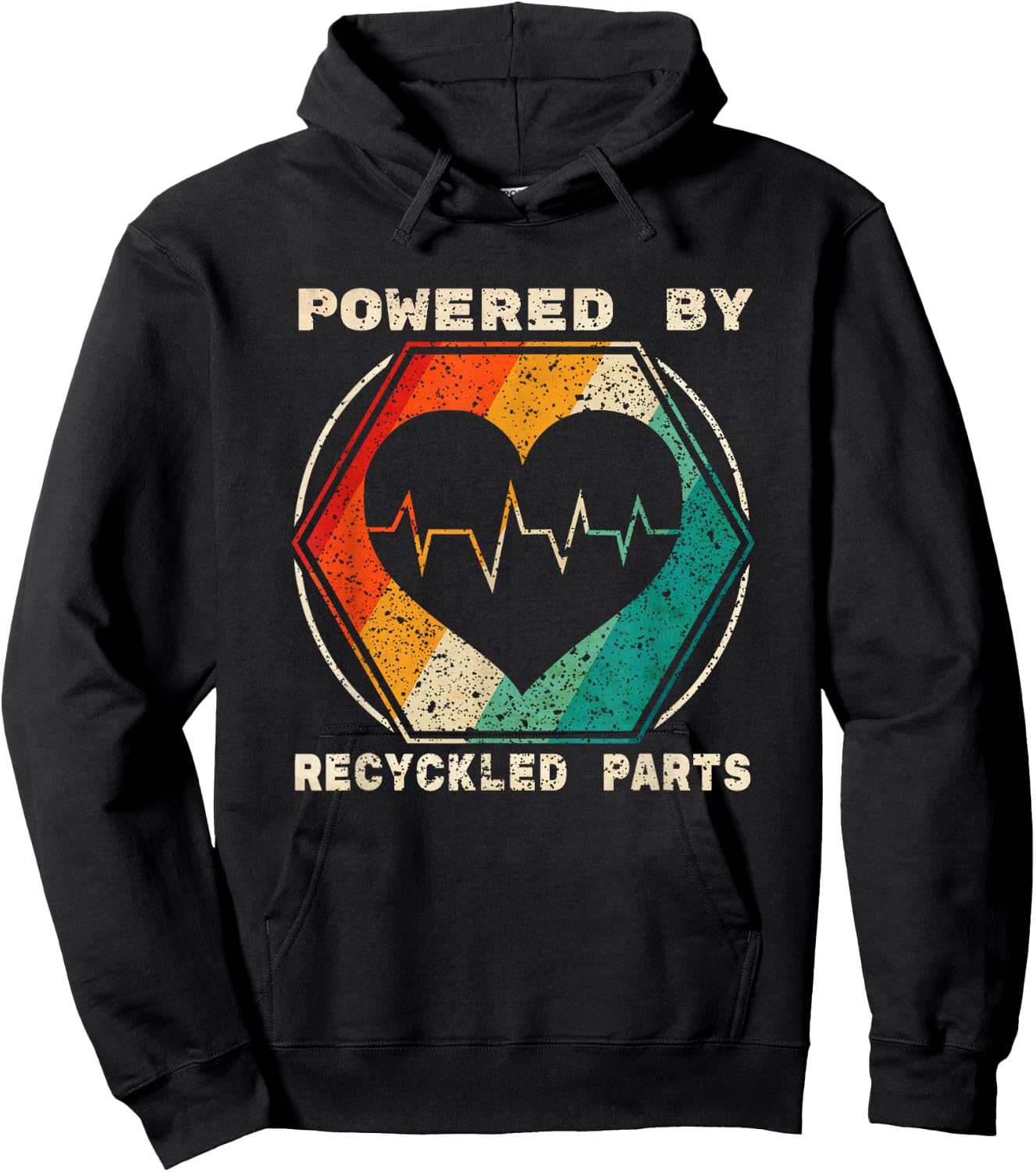 Powered By Recycled Parts Heart Transplant Survivor Gift Hoodie - Hoodie | Black