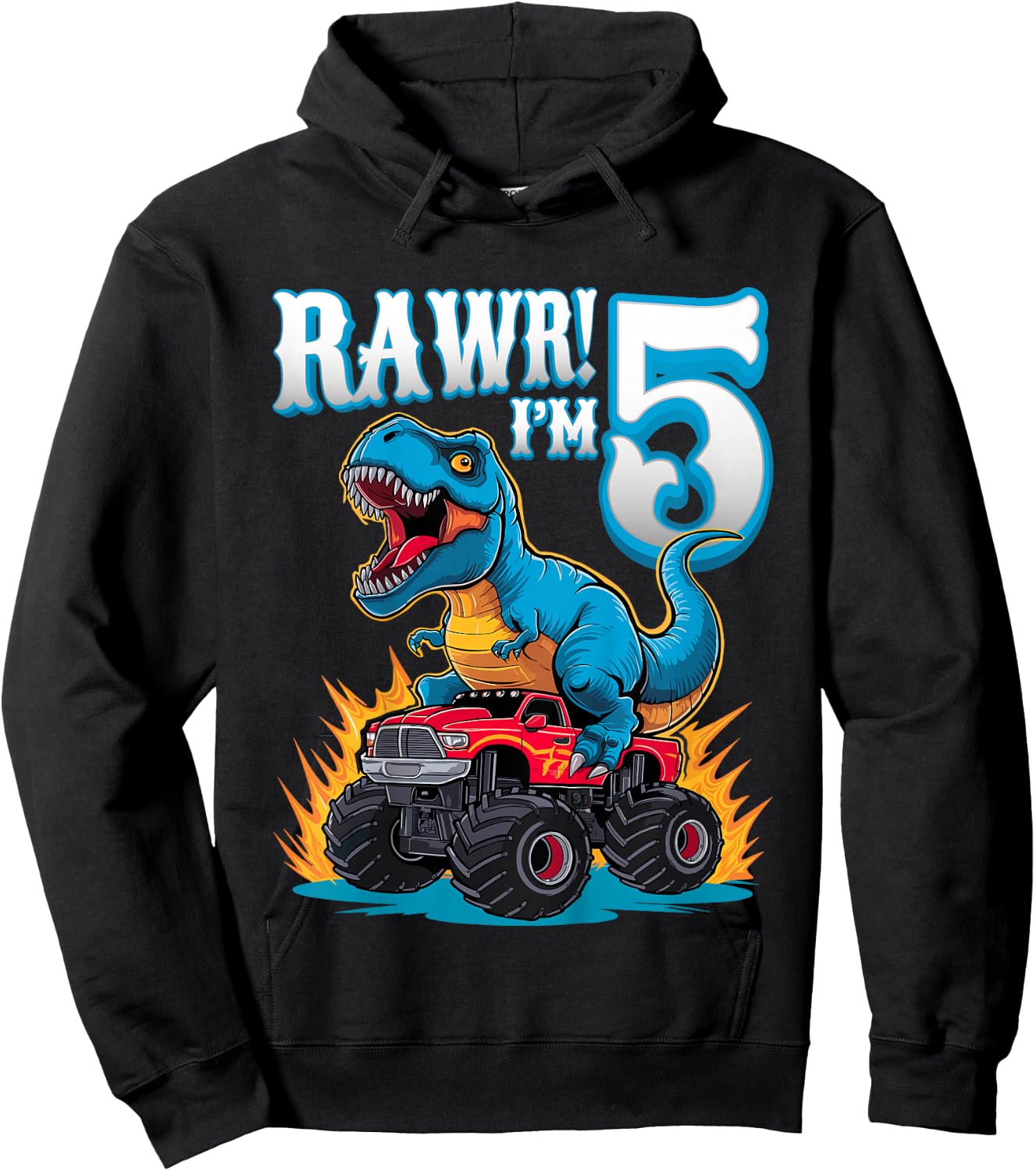 Rawr I'm 5 Year Old T-Rex Monster Truck 5th Birthday Party Hoodie - Hoodie | Black