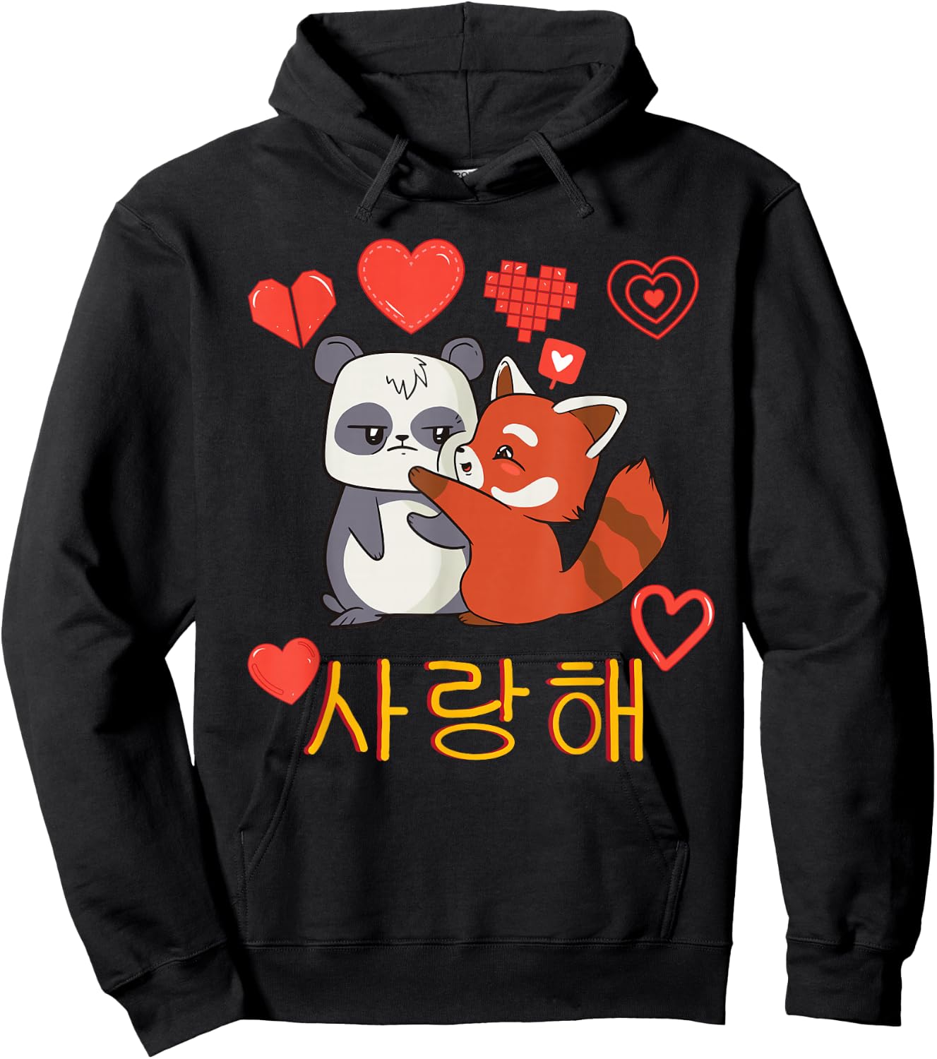 Kawaii - I Love You - Saranghae - K-POP - Korea Panda Hoodie - Hoodie | Black