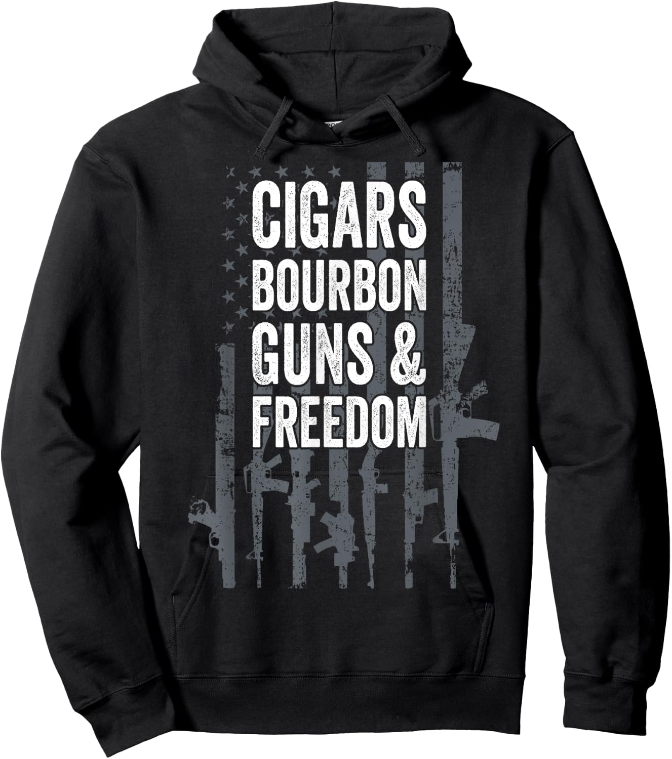 CIGARS BOURBON GUNS & FREEDOM - Funny USA Flag Drinking Women Men Hoodie - Hoodie | Black