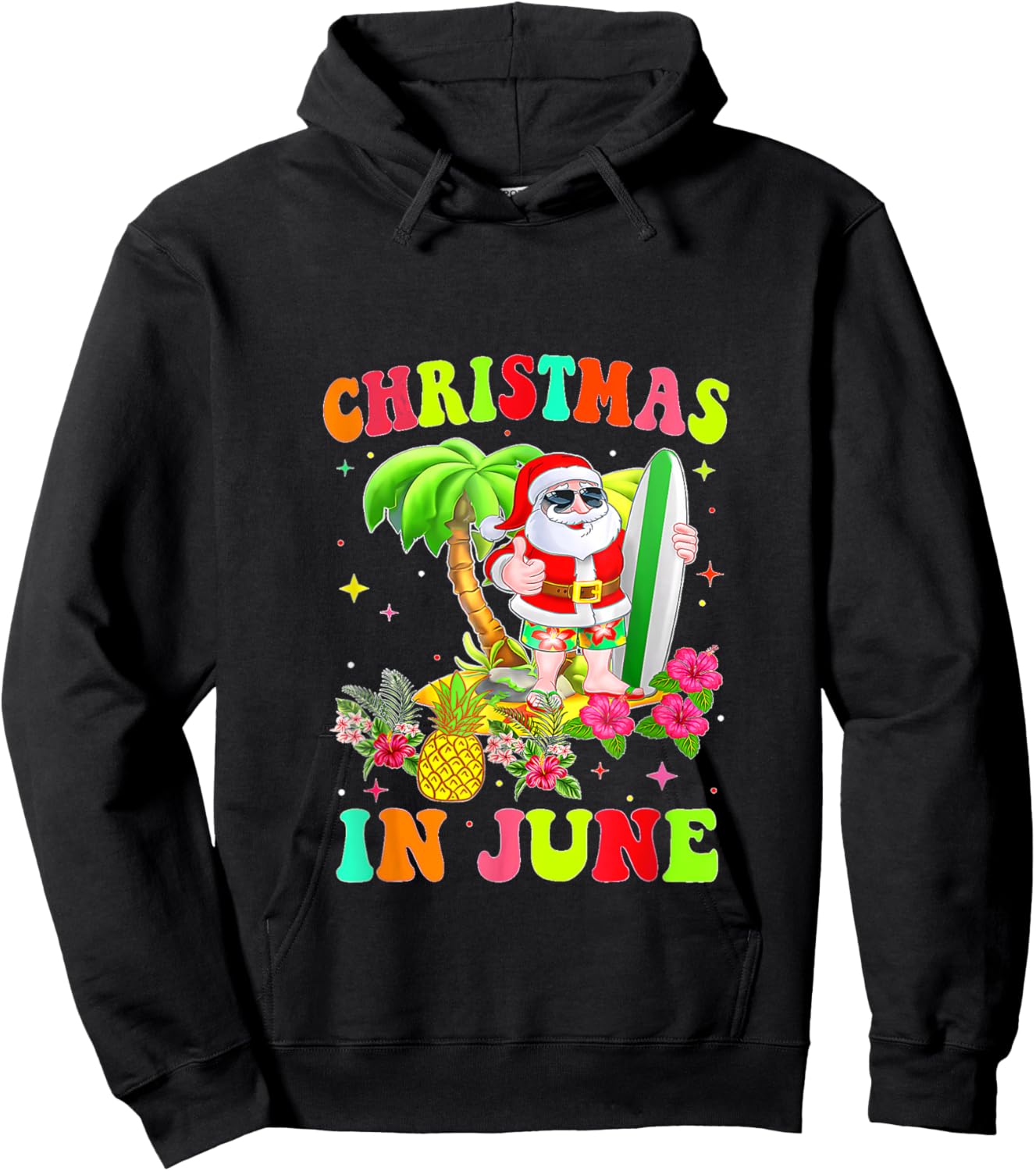 Christmas In June Funny Santa Flamingo Summer Vacation Women Kids Hoodie - Hoodie | Black
