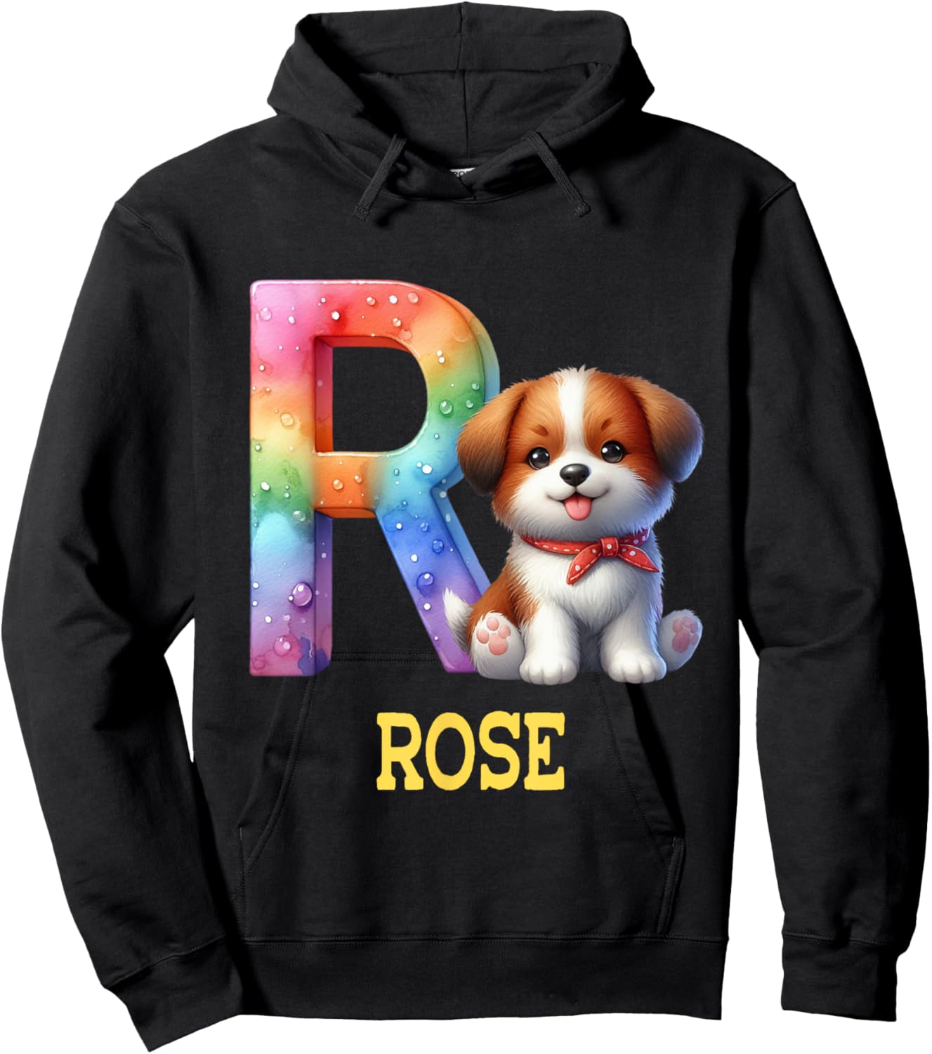 Cute Dogs Letter Rose Name Rainbow Dog Hoodie - Hoodie | Black