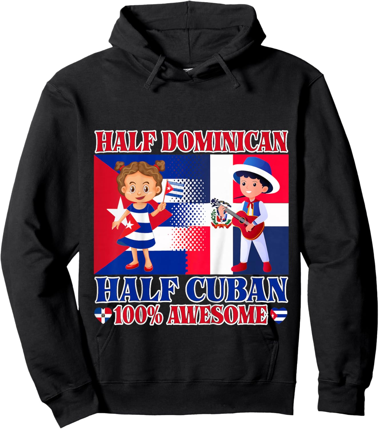 Half Cuban Half Dominican Republic Flag Toddler Girl Boy Hoodie - Hoodie | Black