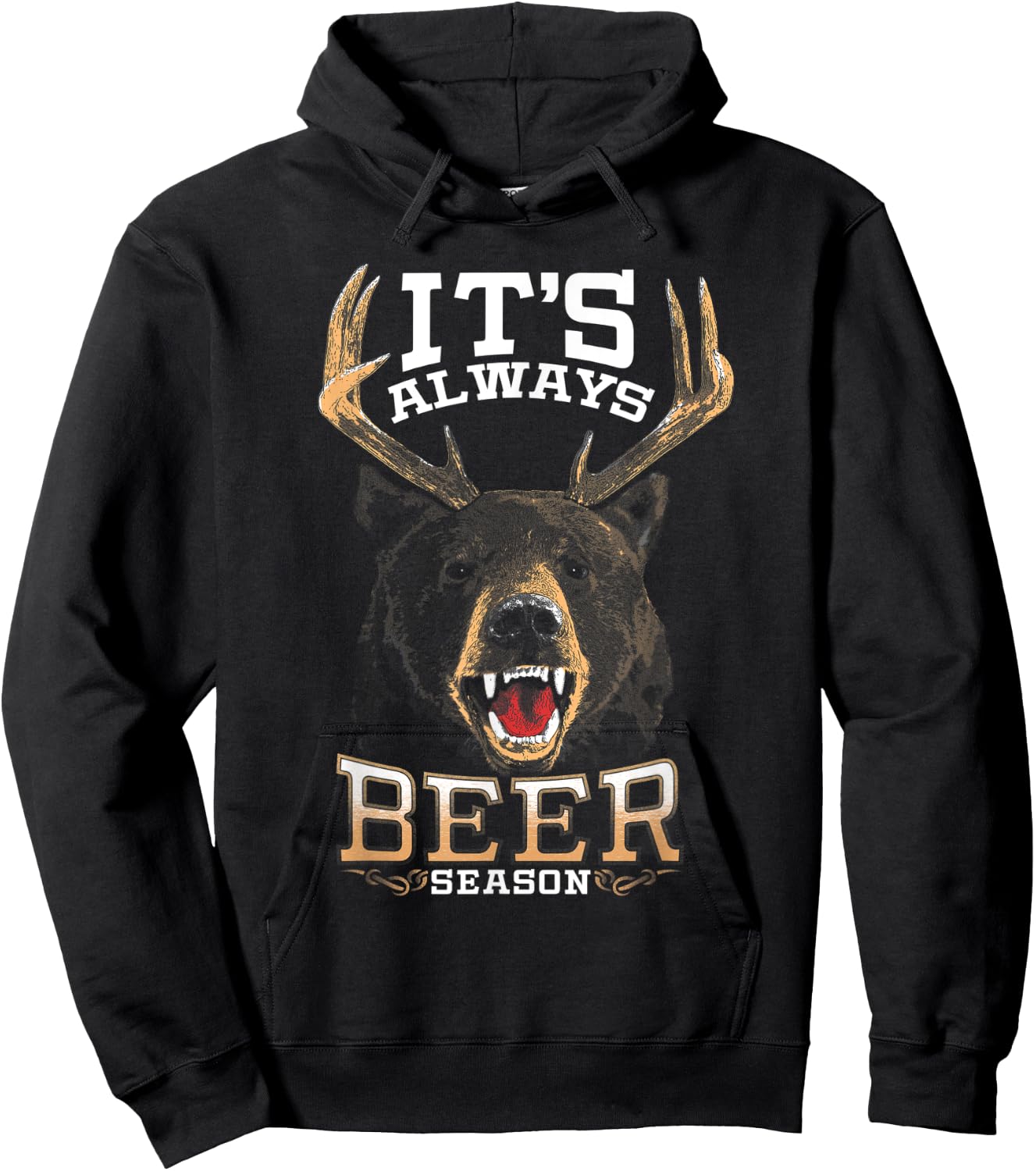 It's Always Beer Season Bear Deer Beer Funny Hunter Hunting Hoodie - Hoodie | Black