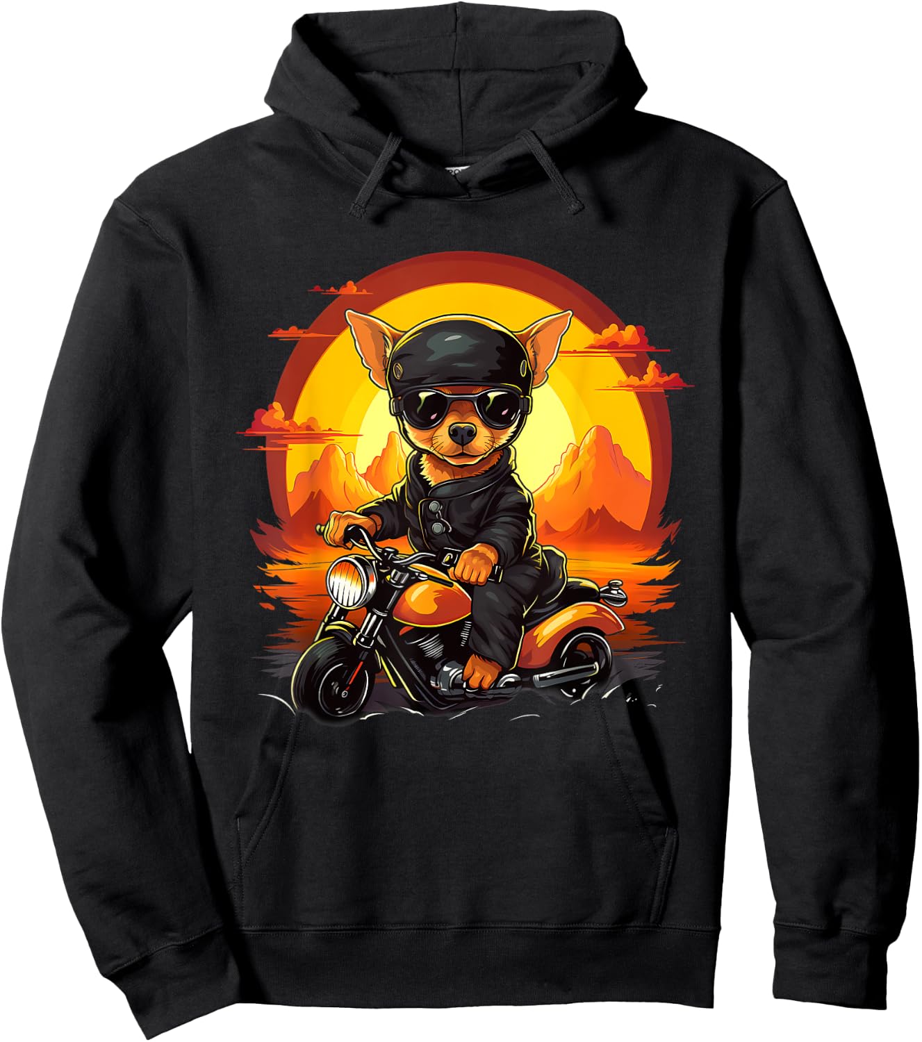 Biker Chiweenie Dog Riding Motorcycle Men Women Kids Hoodie - Hoodie | Black