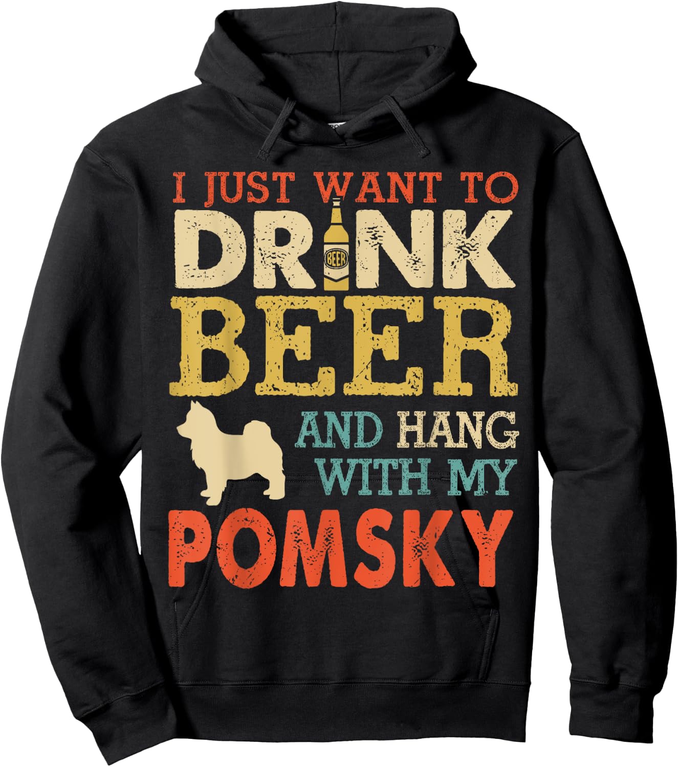 Pomsky Dad Drink Beer Hang With Dog Funny Men Vintage Hoodie - Hoodie | Black
