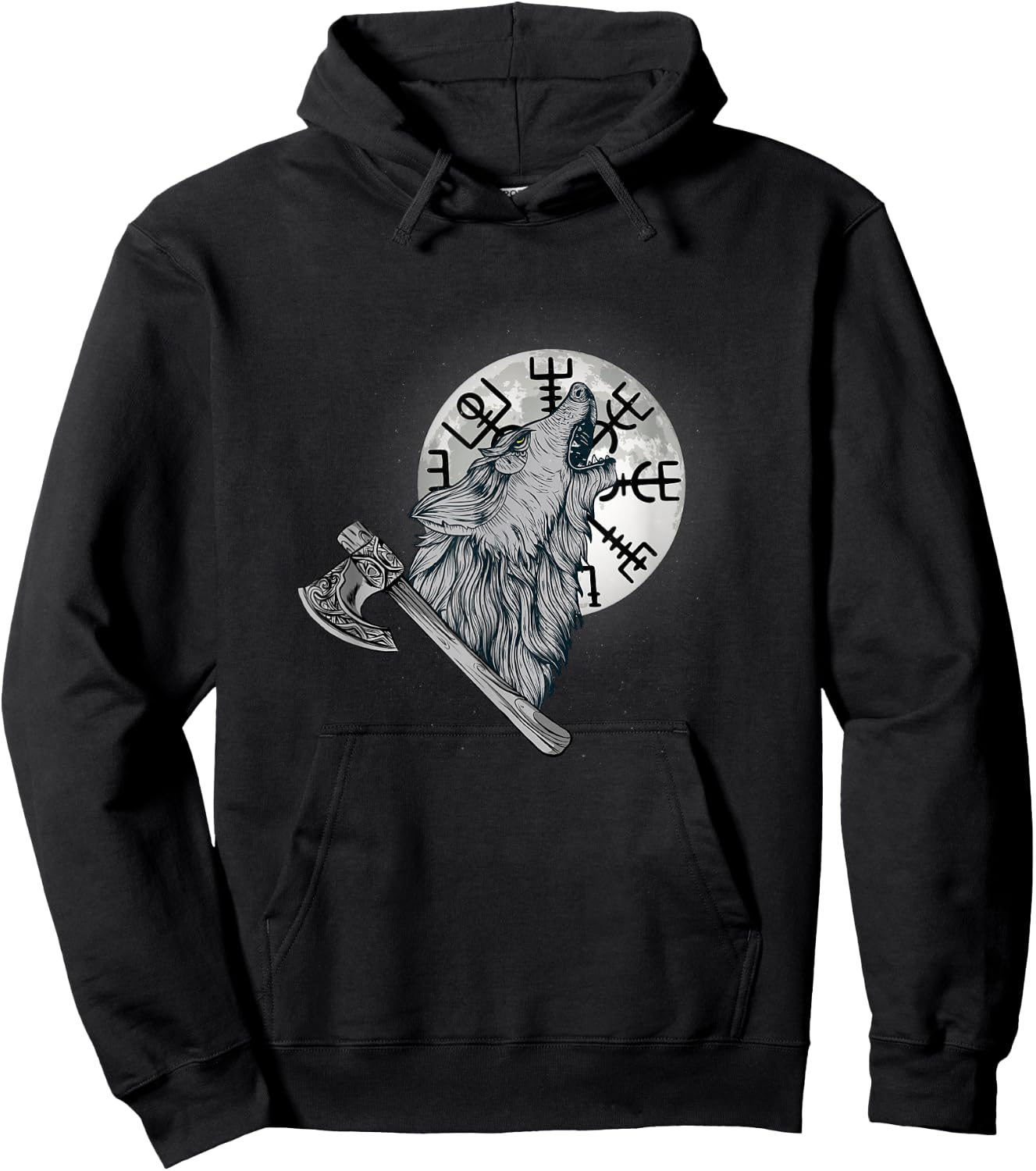 Wolf howls at the moon and Viking compass, Viking Hoodie - Hoodie | Black