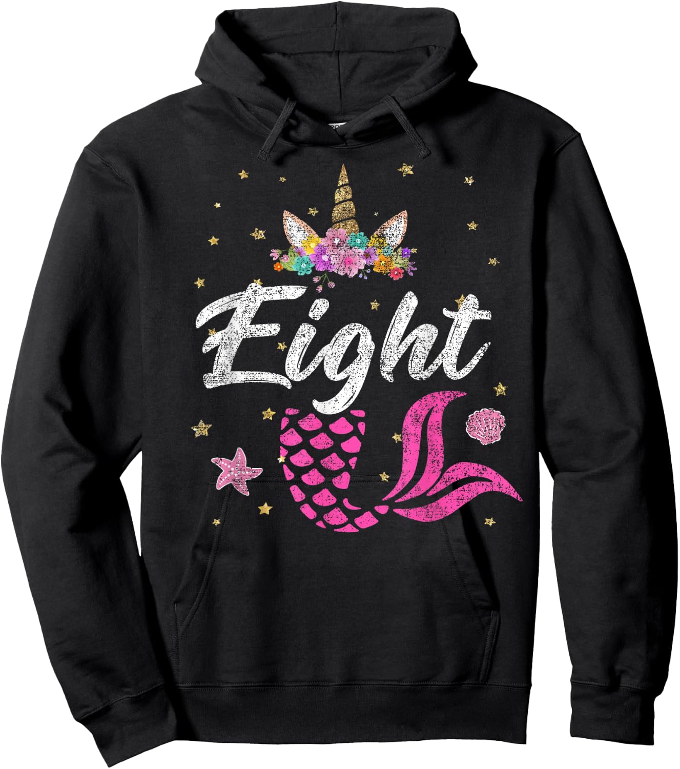 8th Birthday Girl Unicorn Shirt Mermaid Tail 8 Years Old Hoodie - Hoodie | Black