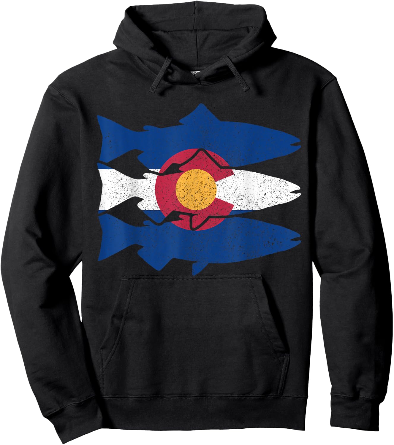 Colorado Fly Fishing Trout Salmon CO Flag Fisherman Gift Hoodie - Hoodie | Black