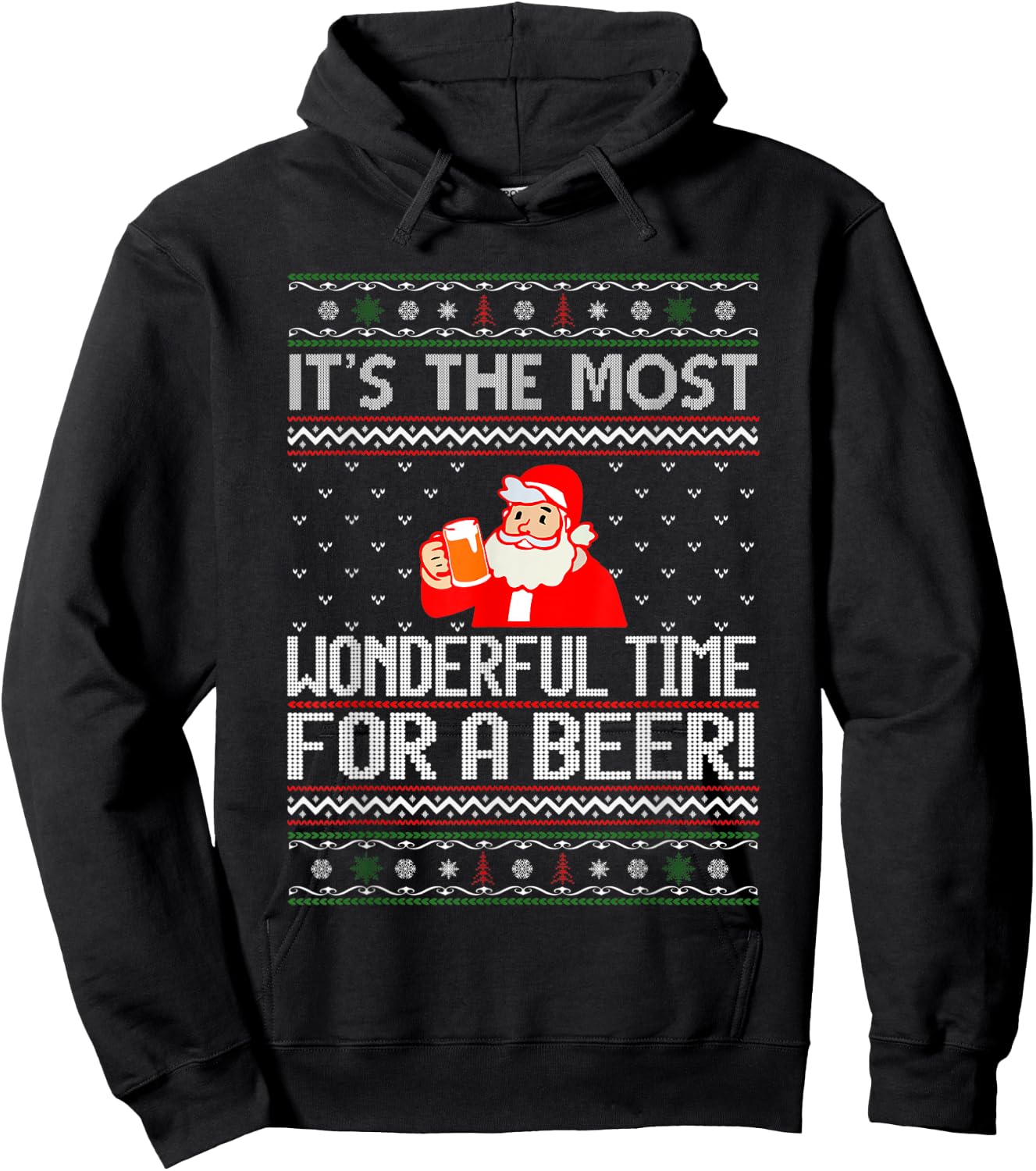 It's The Most Wonderful Time For A Beer Funny Ugly Christmas Hoodie - Hoodie | Black