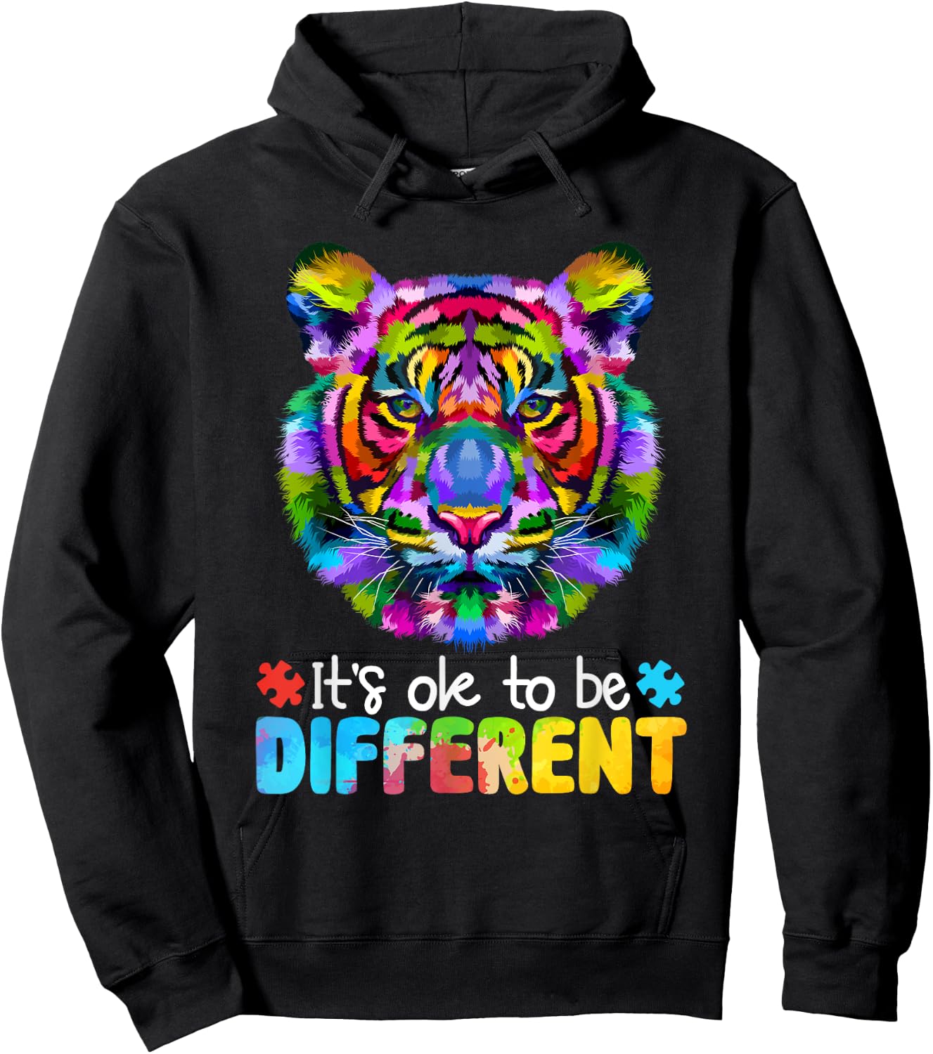 Autism Awareness Day It's OK to be different Colorful Tiger Hoodie - Hoodie | Black