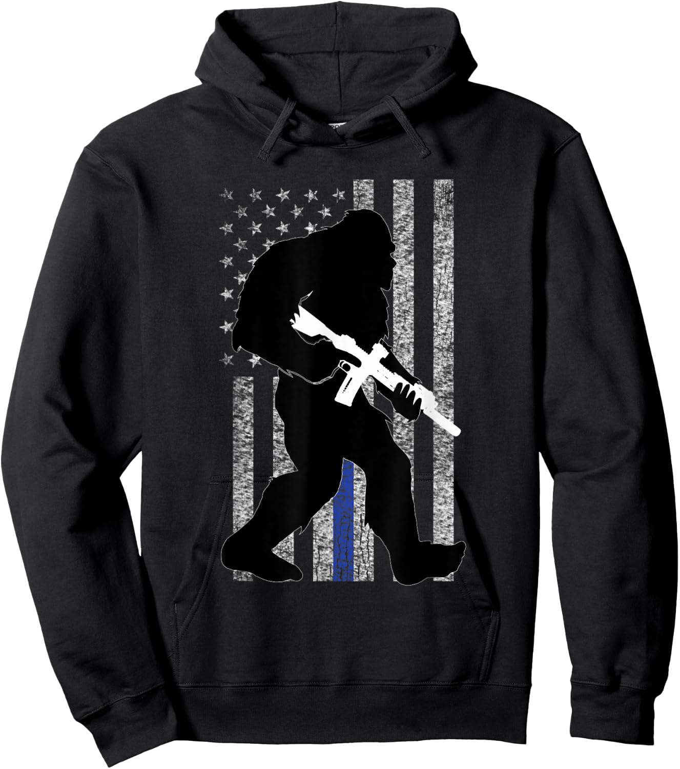 Bigfoot 2nd Amendment Right to Bear Arms Thin Blue Line Hoodie - Hoodie | Black