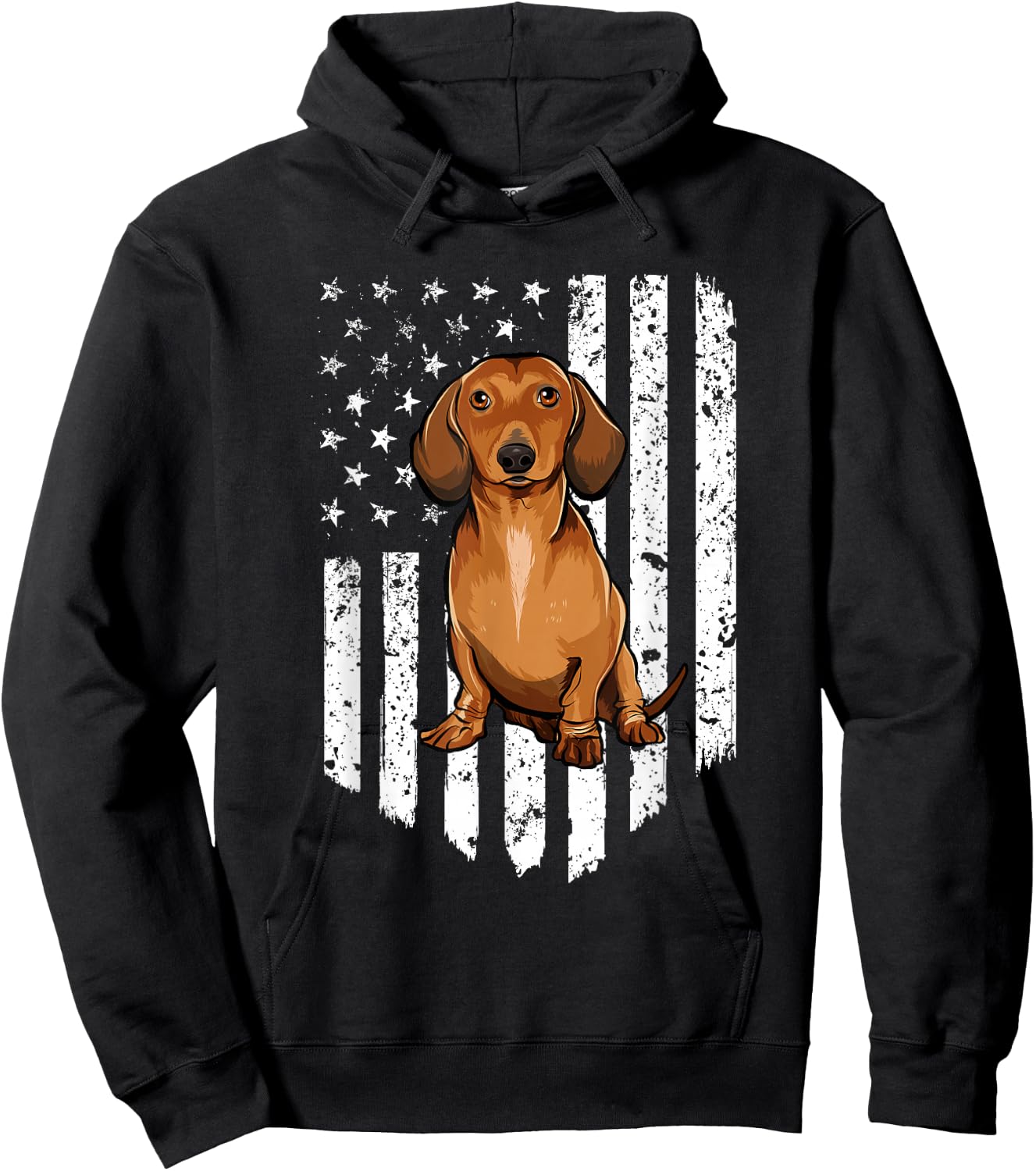 Black White American Flag Brown Dachshund 4th Of July USA Hoodie - Hoodie | Black