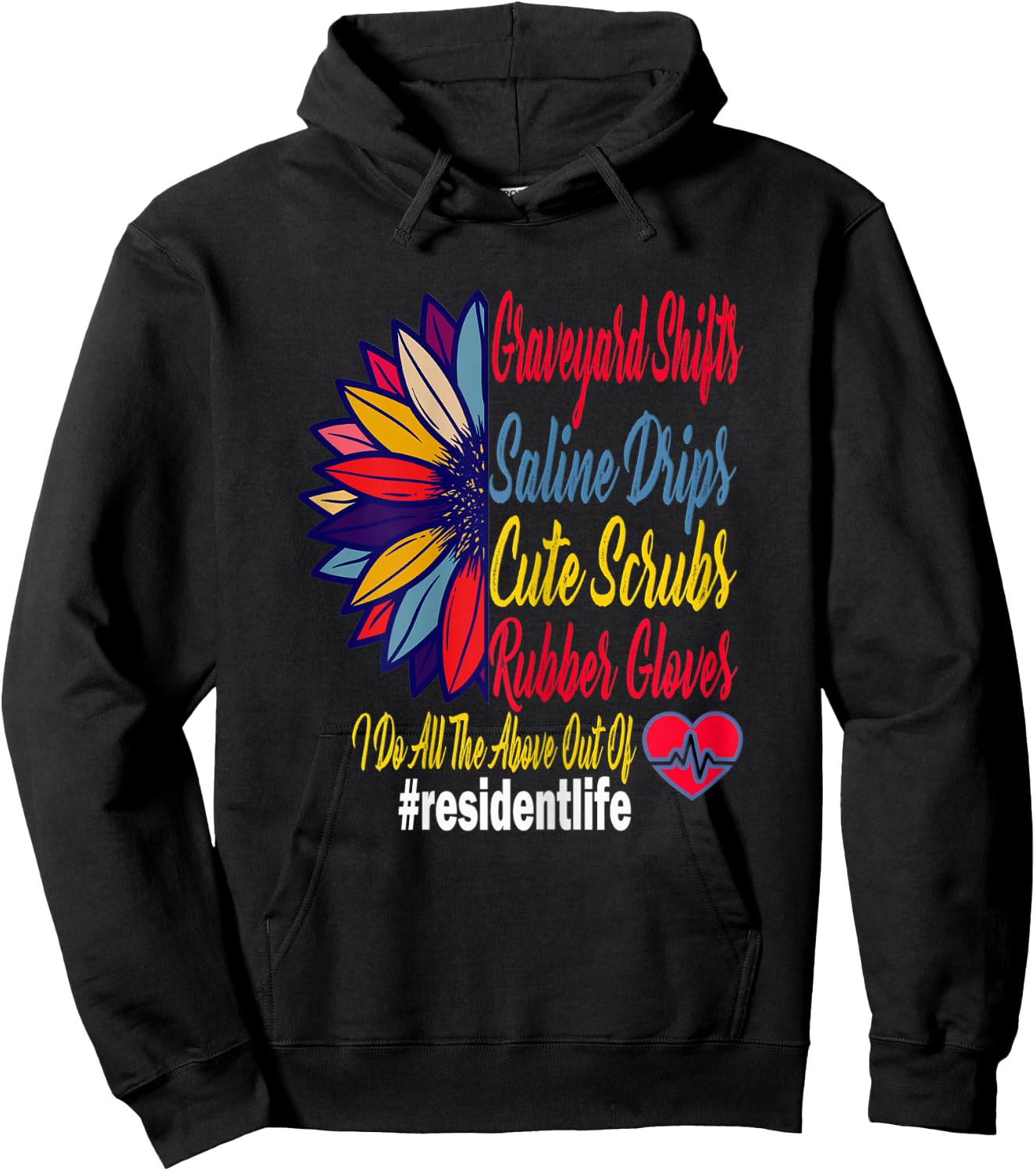 Cute Funny Sunflower Resident Life Doctor Graduation Gift Hoodie - Hoodie | Black