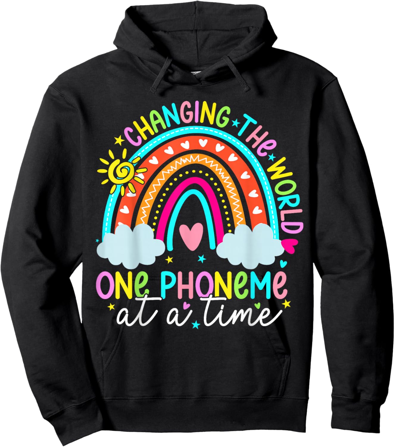 Early Intervention Teacher Phonemic Awareness Team Science of Reading Changing The World One Phoneme At A Time Kids Rainbow Birthday Hoodie - Hoodie | Black
