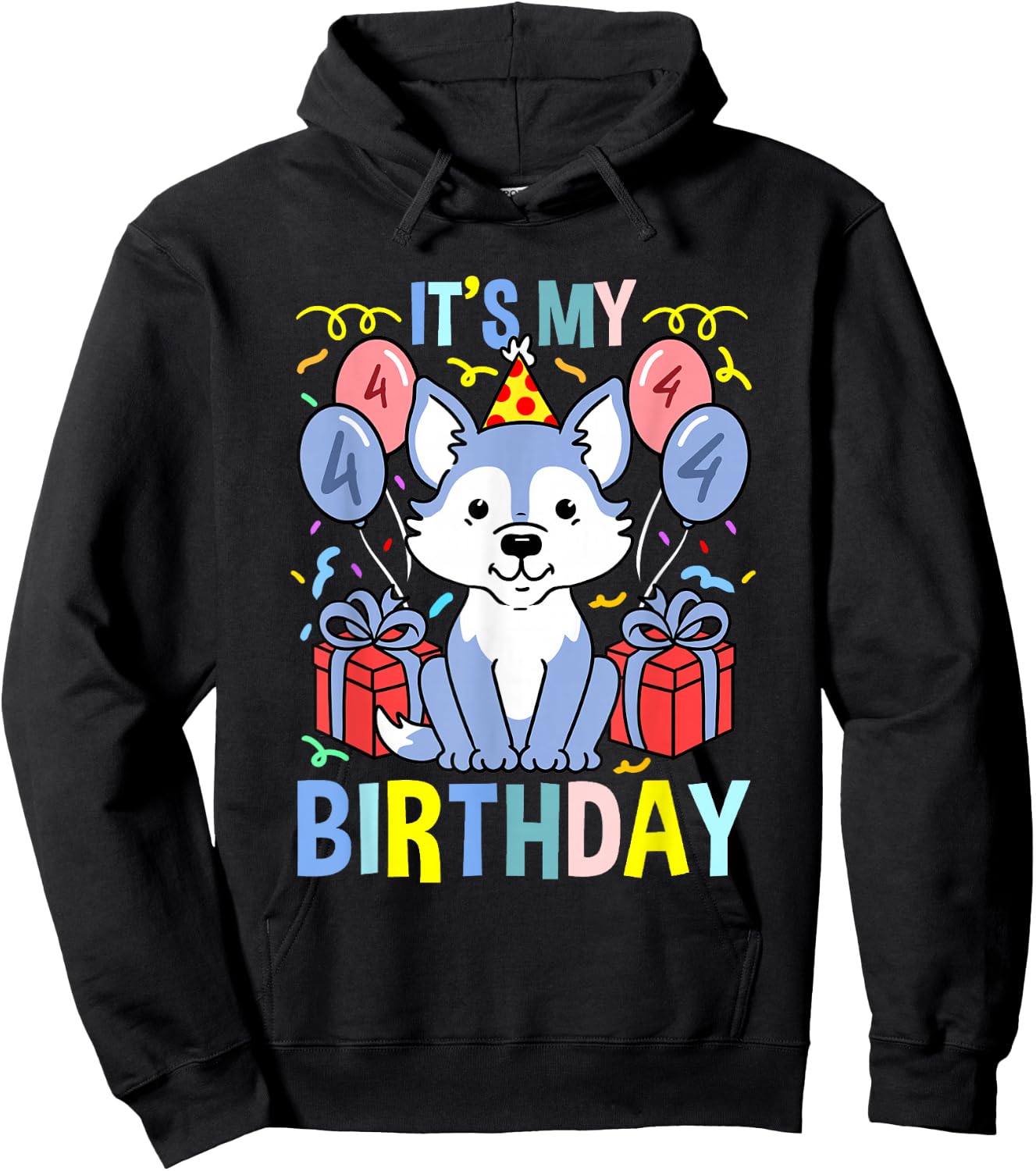 Its My 4th Birthday Wolf Hoodie - Hoodie | Black