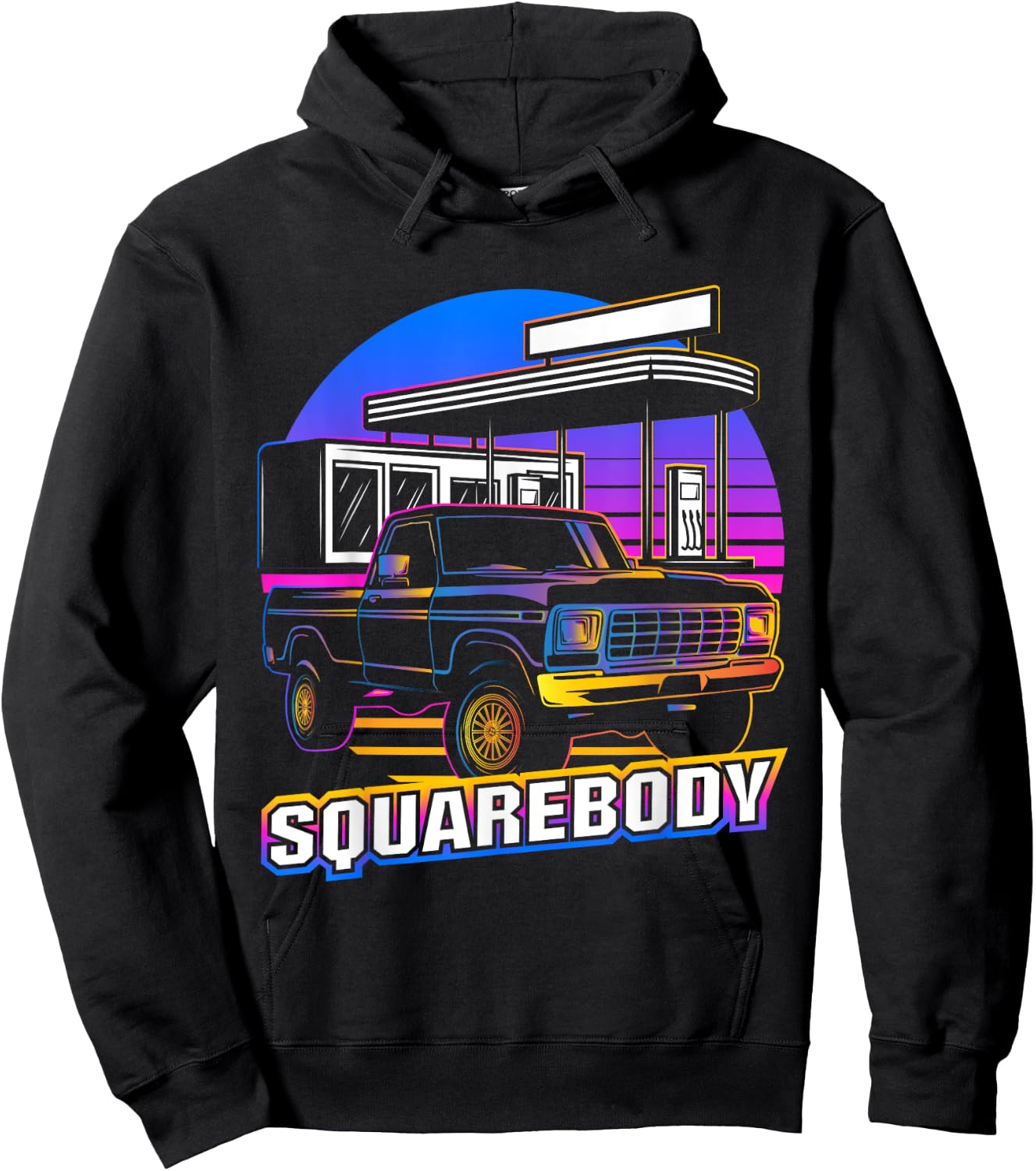 Retro Square Body Truck Squarebody Vintage Classic Truck Men Hoodie - Hoodie | Black