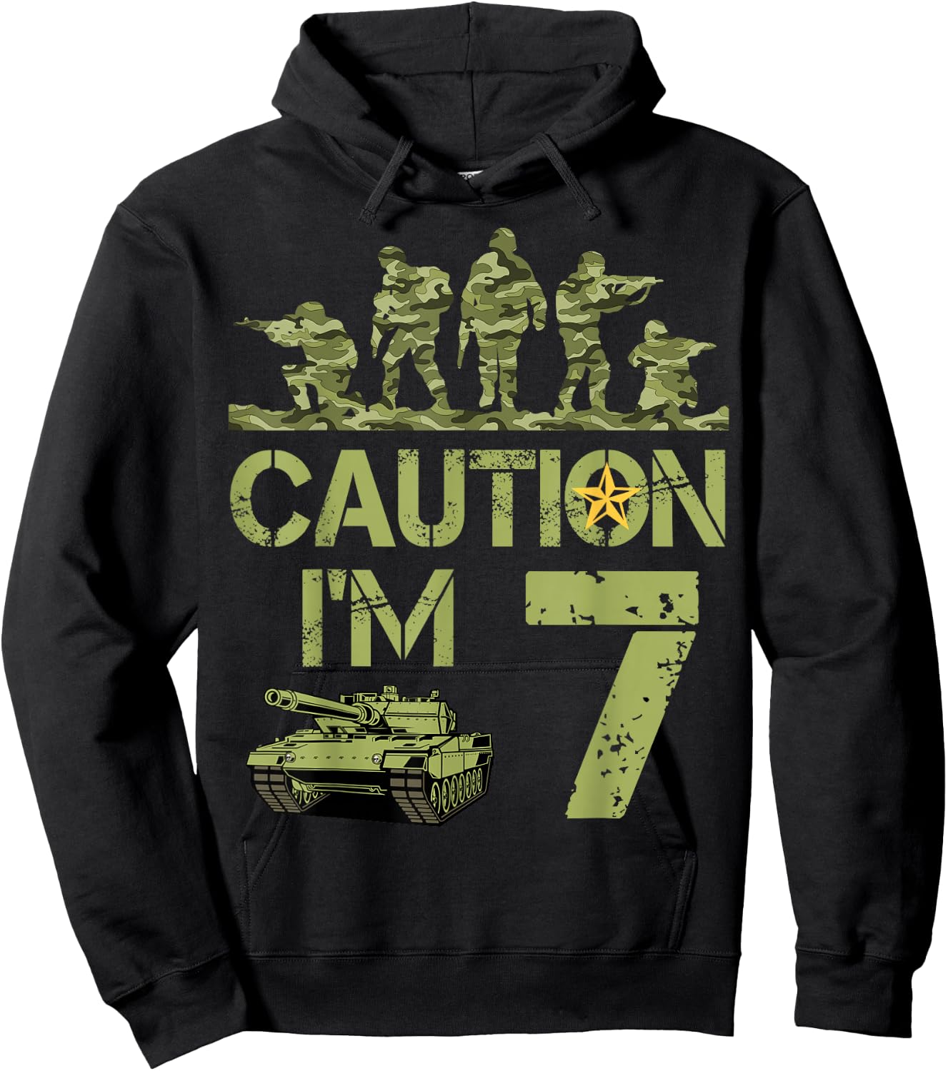 7th Birthday Military I'm 7 Year Old Soldier Camo 7 Birthday Hoodie - Hoodie | Black