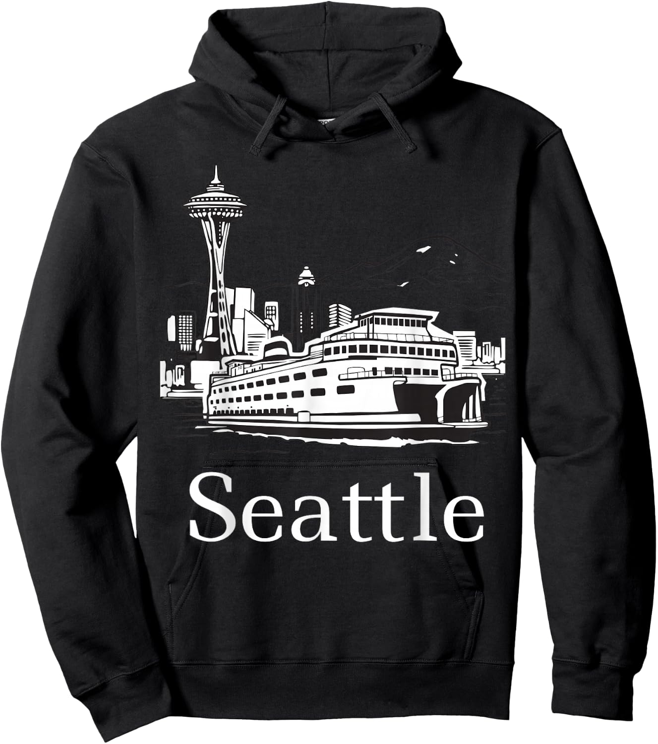 Seattle Skyline Island Ferry Hoodie - Hoodie | Black