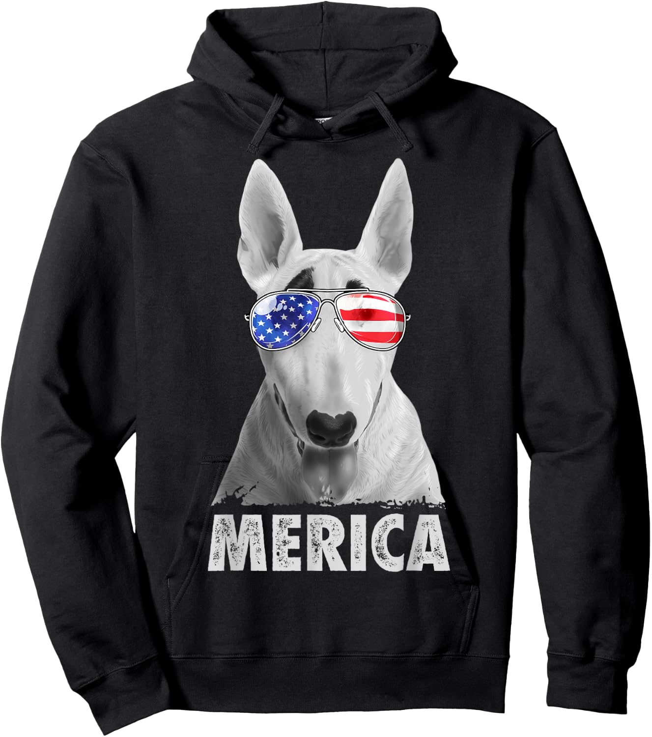 Bull Terrier 4th of July Merica Men American Flag Sunglasses Hoodie - Hoodie | Black