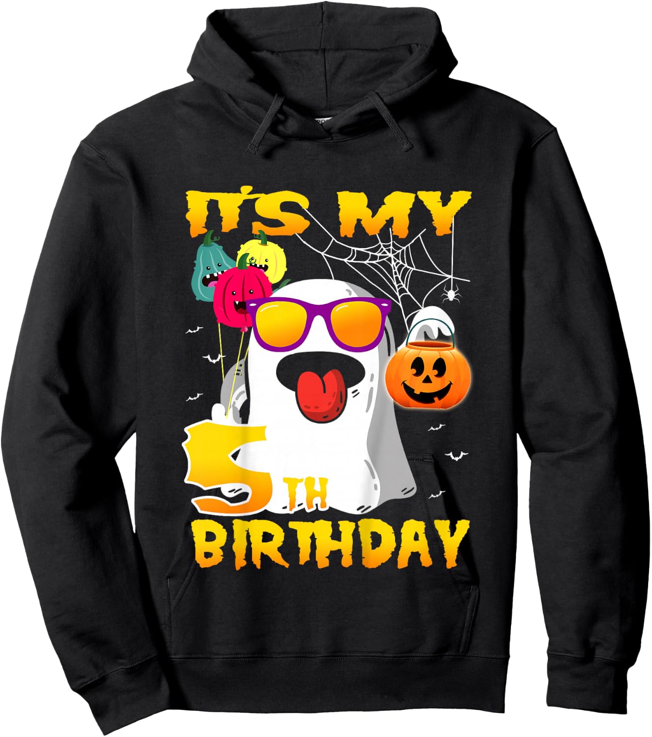 Kids It's My 5th Birthday Ghost Funny Halloween 5 years old Boys Hoodie - Hoodie | Black