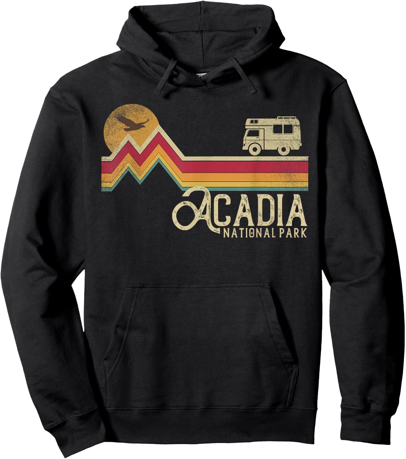 Acadia National Park Retro Style Mountain Maine Vintage Gift Hoodie - Hoodie | Black
