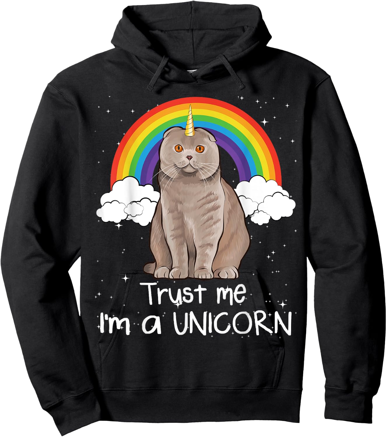 Rainbow Scottish Fold Trust Me I'm A Unicorn Cat Men Women Hoodie - Hoodie | Black