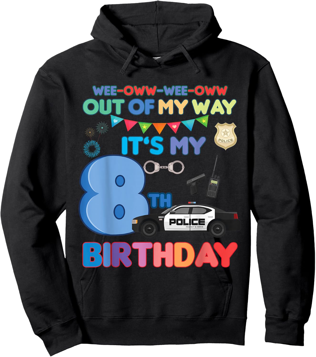 Out of my way it's my 8th birthday Police kids boy Hoodie - Hoodie | Black