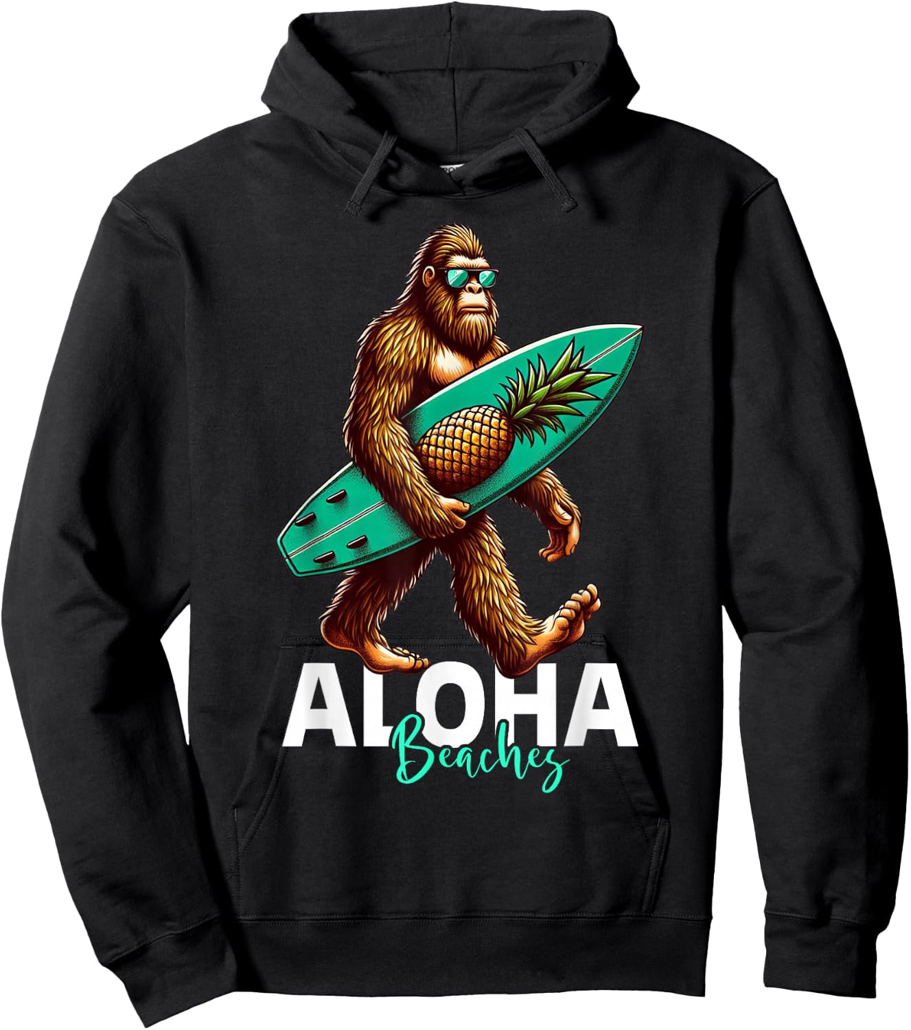 Kids Bigfoot Surfing Hawaiian Beach Funny Sasquatch Hoodie - Hoodie | Black