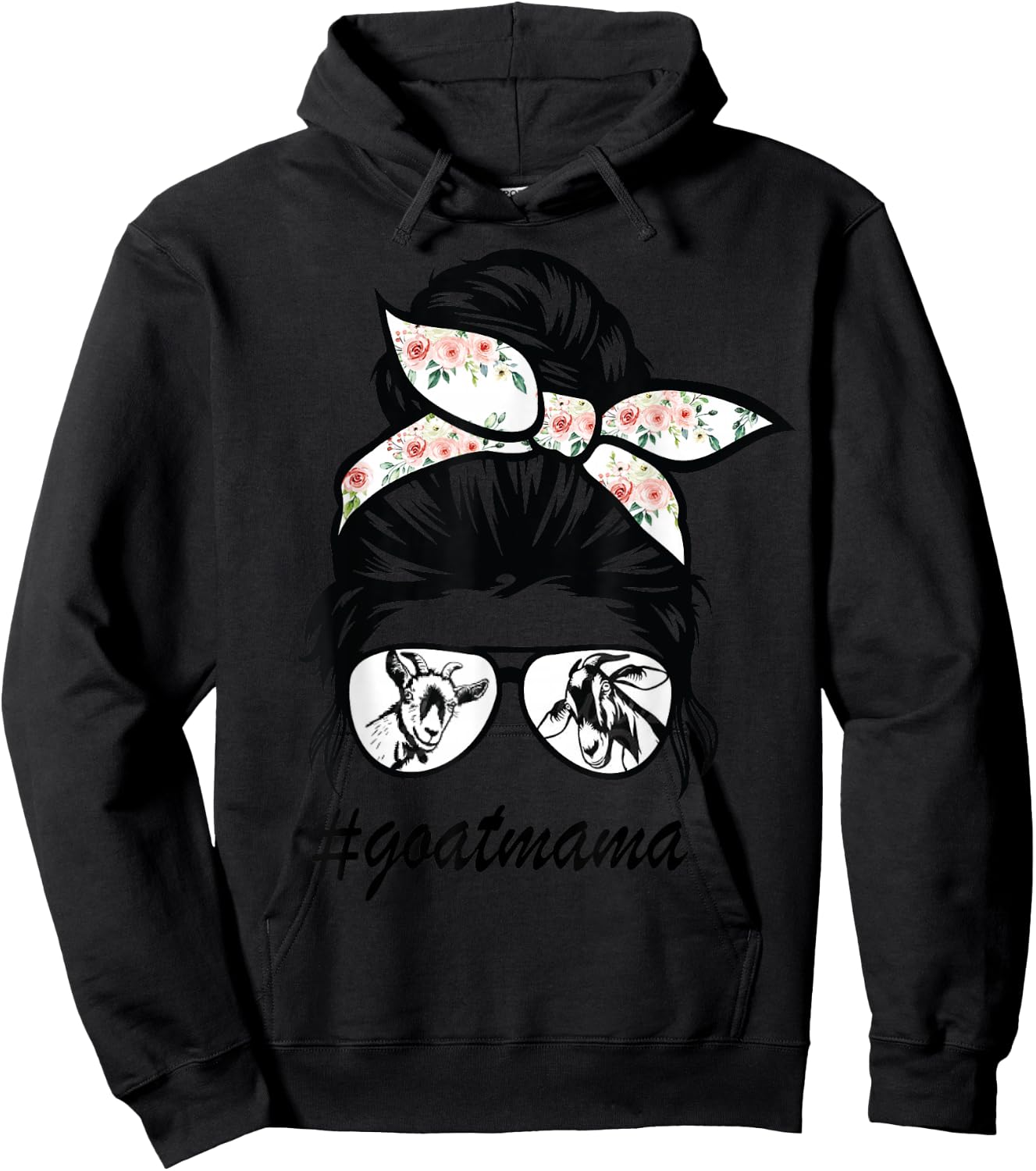 goat mama Messy Bun goat mom messy bun hair glasses Hoodie - Hoodie | Black