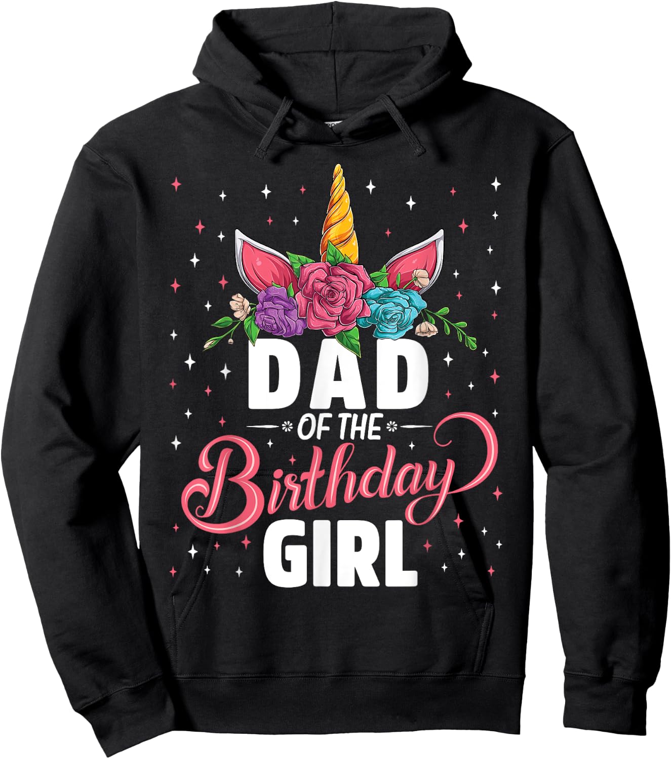 Dad Of The Birthday Girl Unicorn Girls Family Matching Hoodie - Hoodie | Black