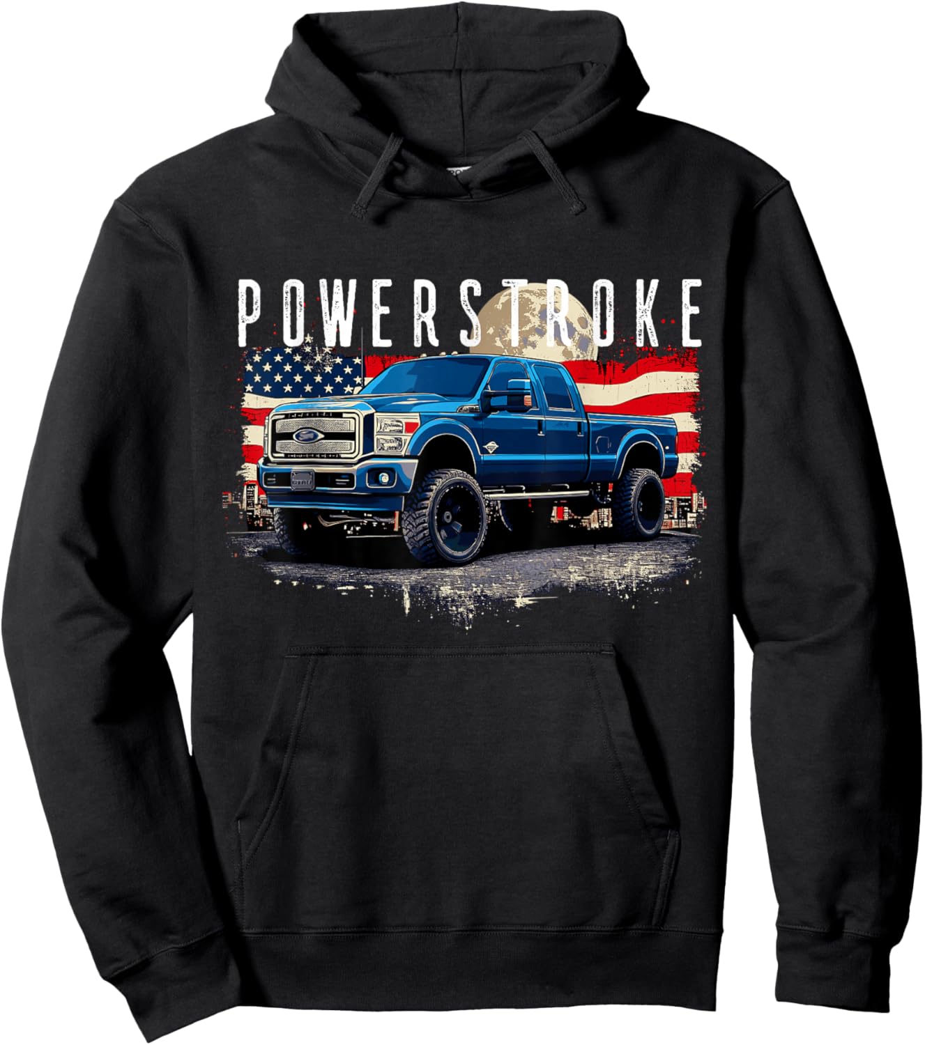 Powerstroke Patriotic Truck American Flag 6.7L Diesel Truck Hoodie - Hoodie | Black