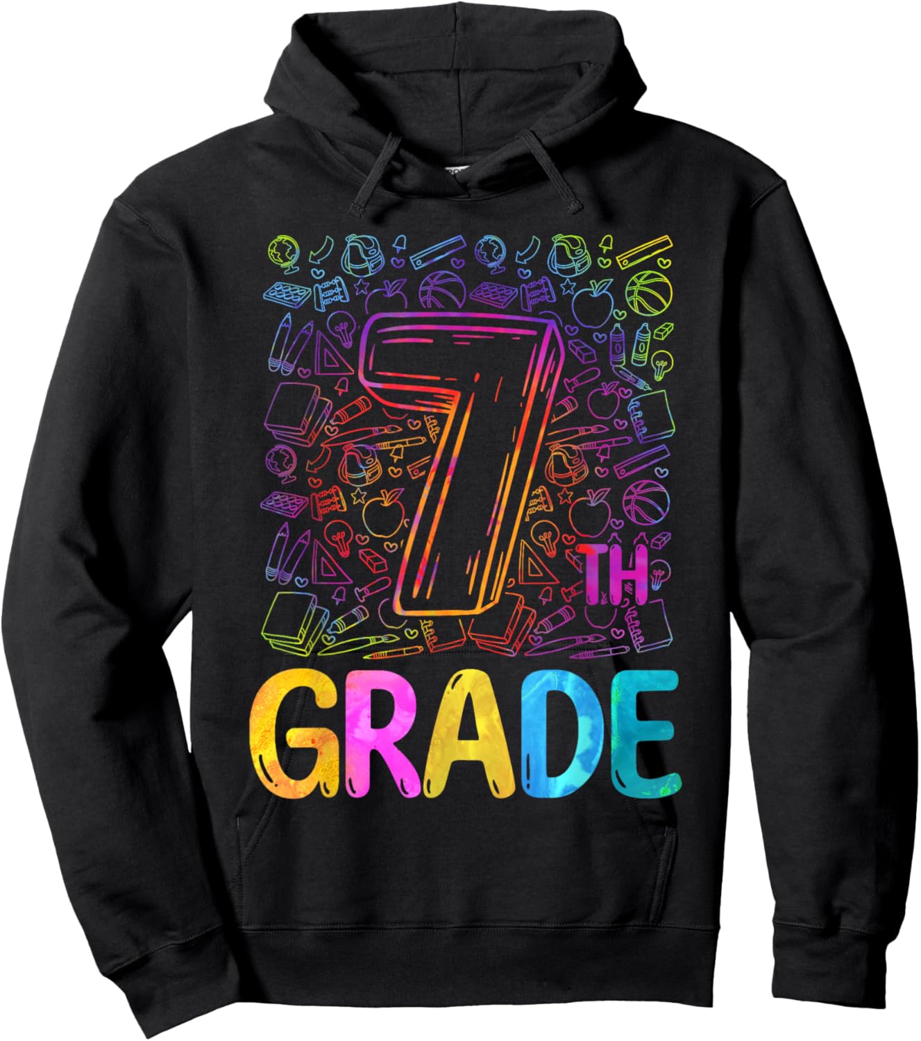 7th Grade Typography Team Seventh Grade Back To School Kids Hoodie - Hoodie | Black