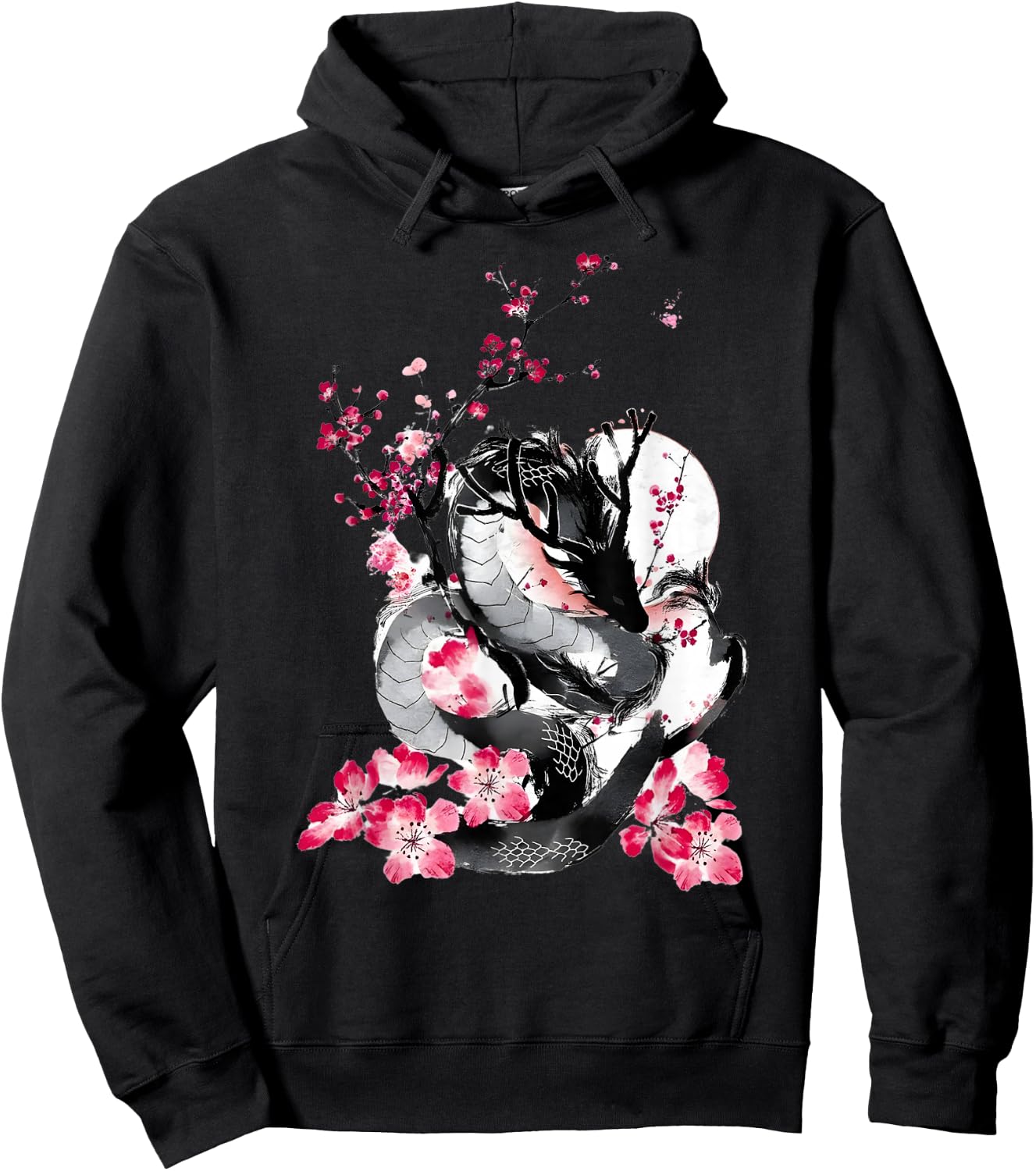 Cherry Blossom Japanese Dragon Asian Retro 80’s Style Hoodie - Hoodie | Black