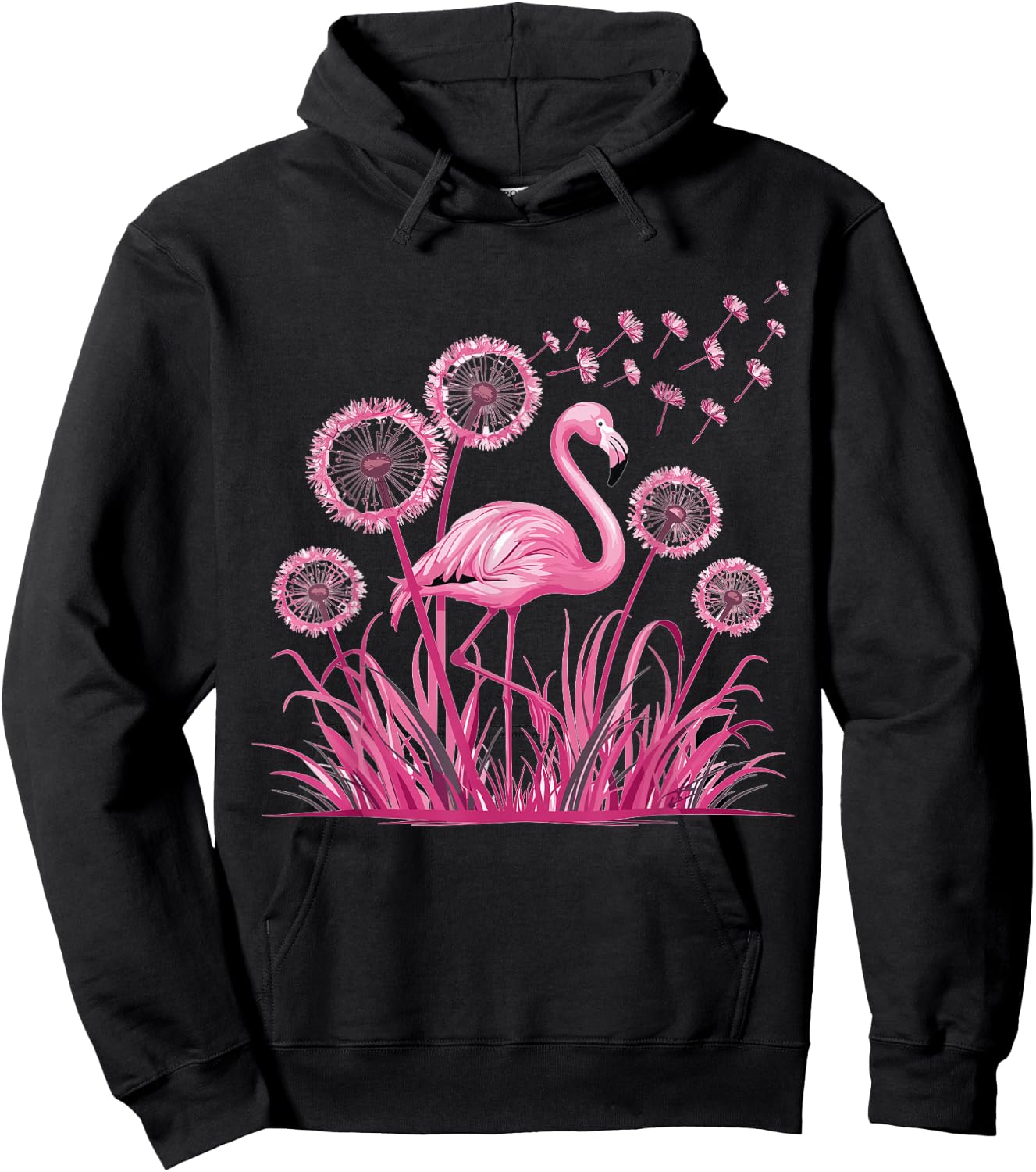 Flower Dandelion Tropical Bird Pink Flamingo Hoodie - Hoodie | Black