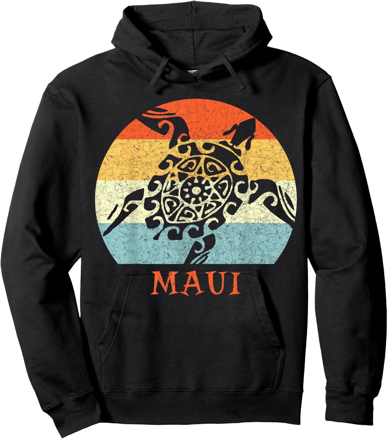 Maui, Hawaii Vintage Retro Sea Turtle Throwback Vacation Hoodie - Hoodie | Black