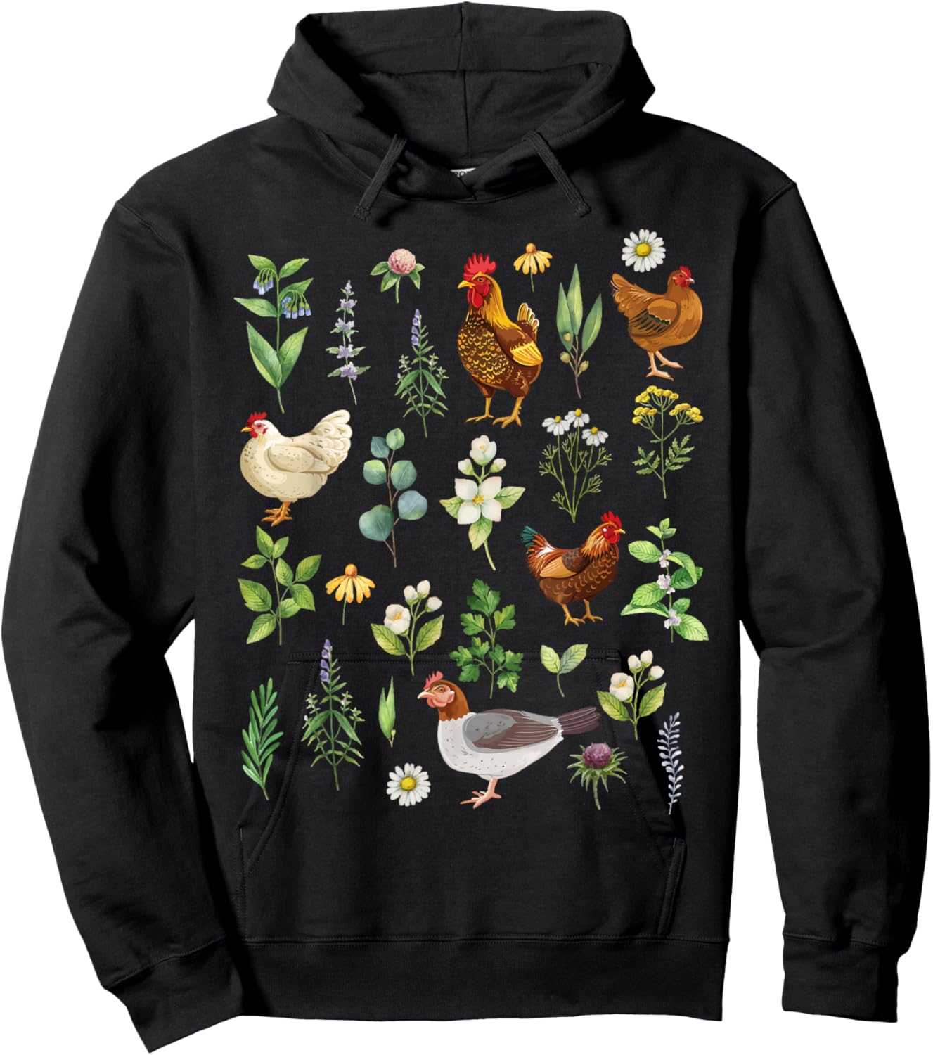 Wildflower Chicken Garden Farm Animal Lover Floral Farmer Hoodie - Hoodie | Black
