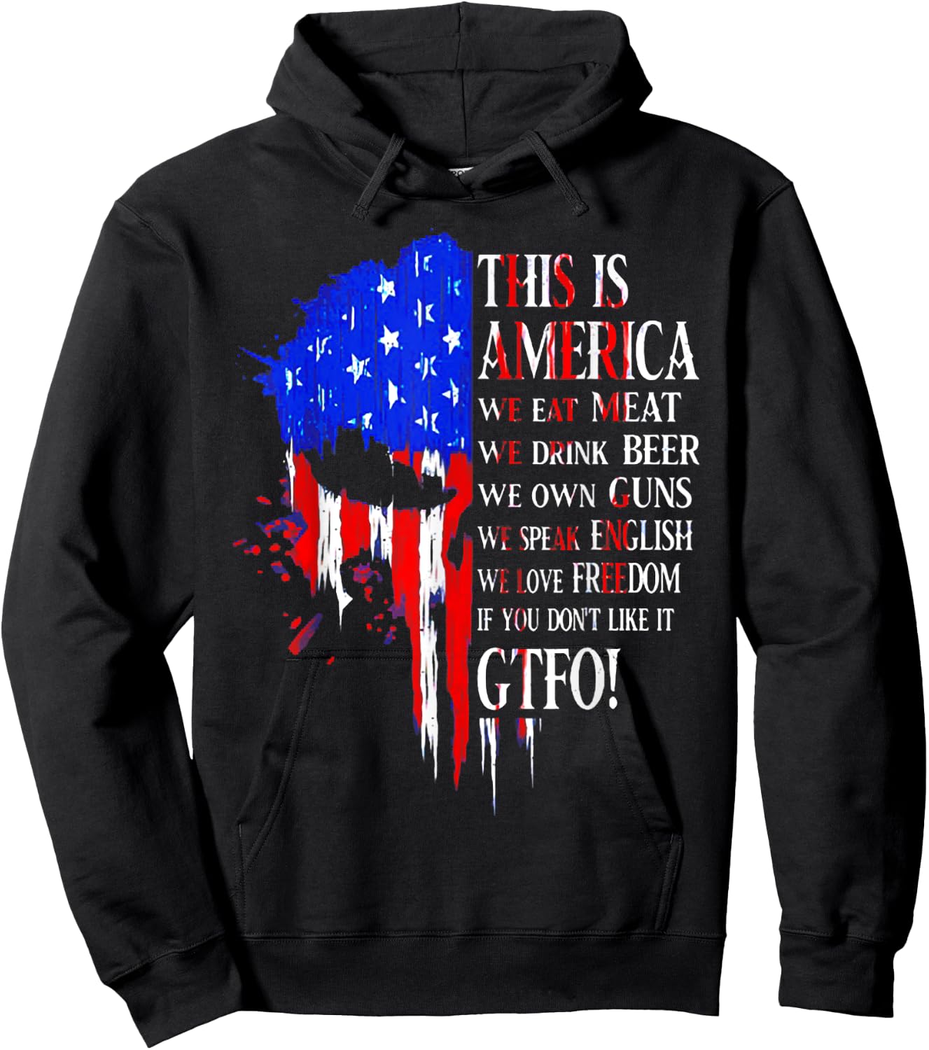 This Is America We Eat Meat We Drink Beer We Own Guns Skull Hoodie - Hoodie | Black