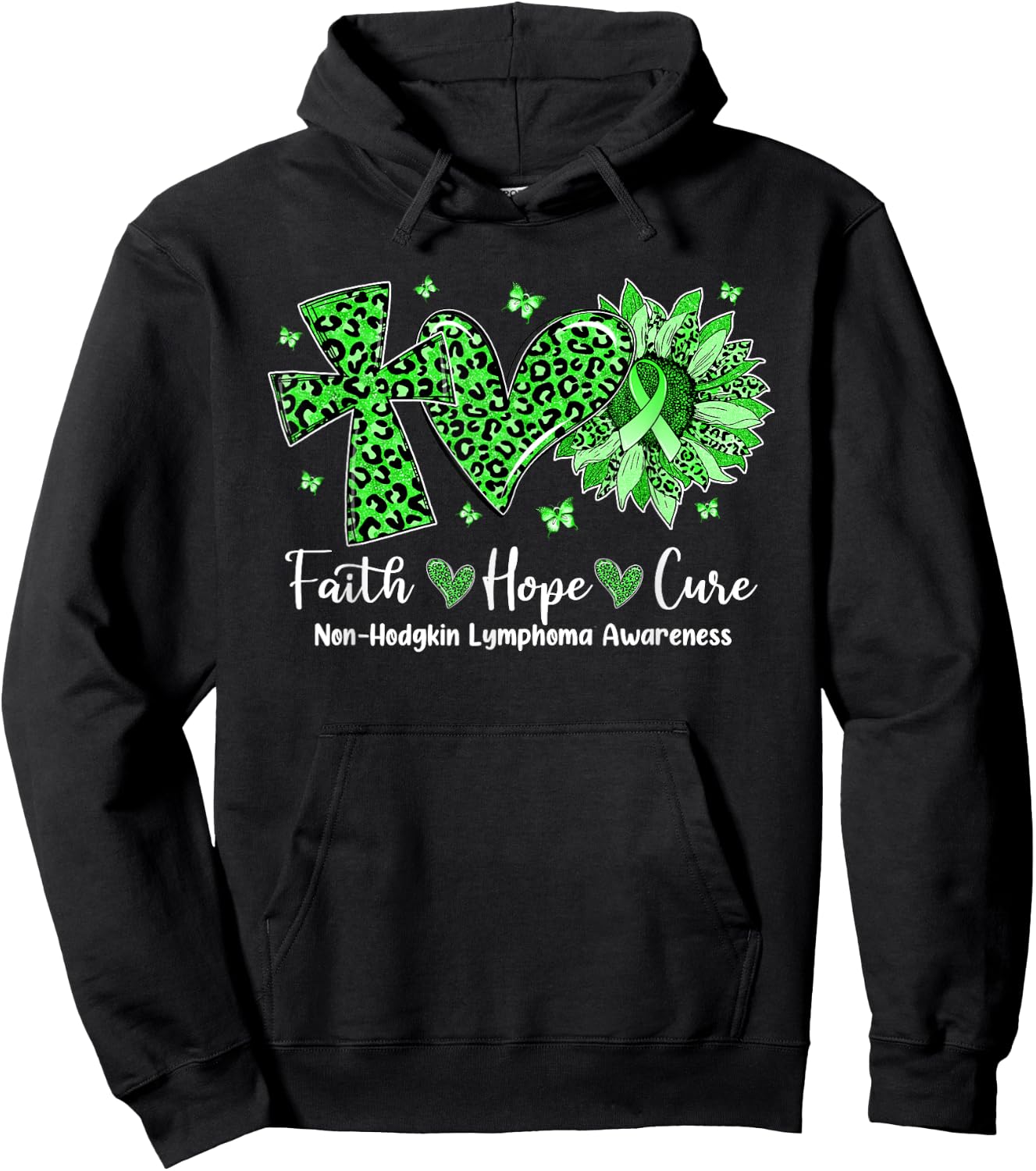 Faith Hope Cure Sunflower Leopard Non-Hodgkin Lymphoma Hoodie - Hoodie | Black