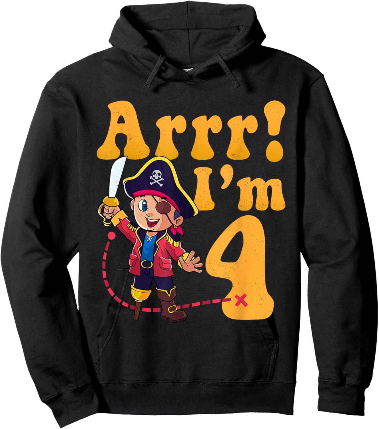 Kids 4th Pirate Birthday Party Arrr I'm 4 Four Years Old Hoodie - Hoodie | Black