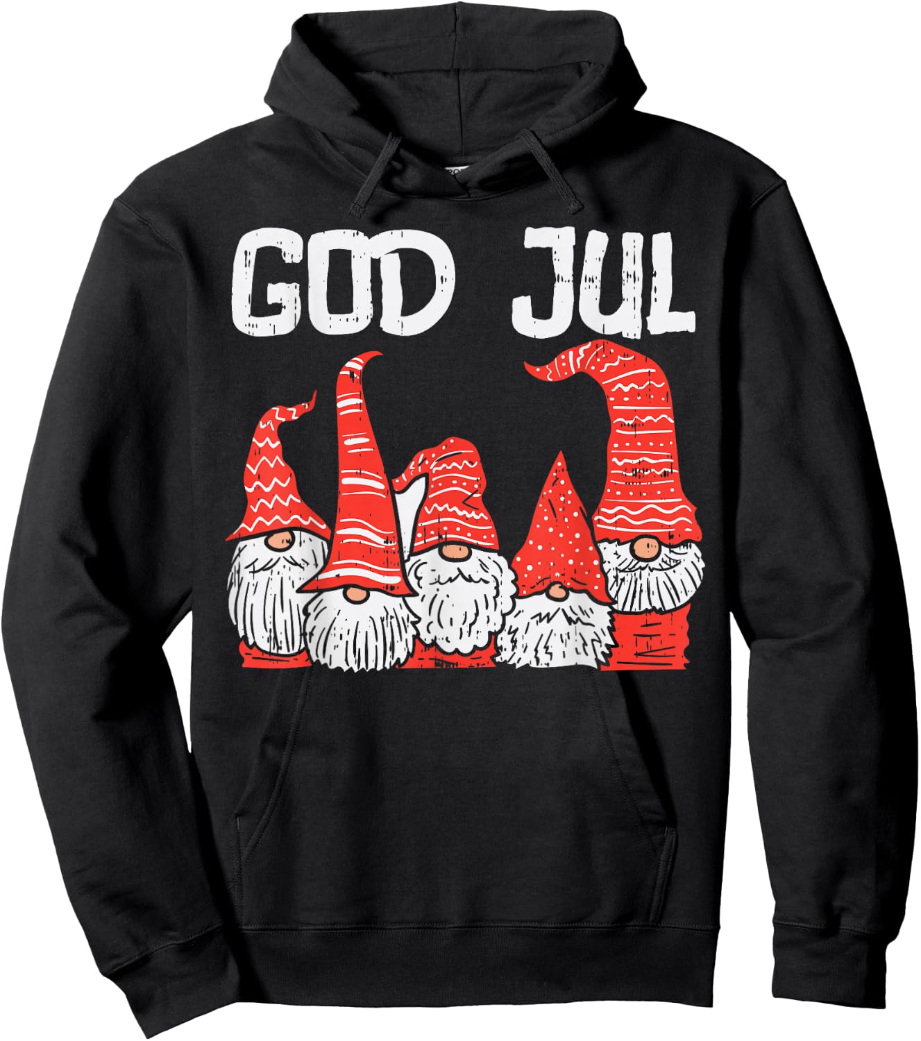 God Jul Three Nordic Gnomes Swedish Norwegian Christmas PJ Hoodie - Hoodie | Black