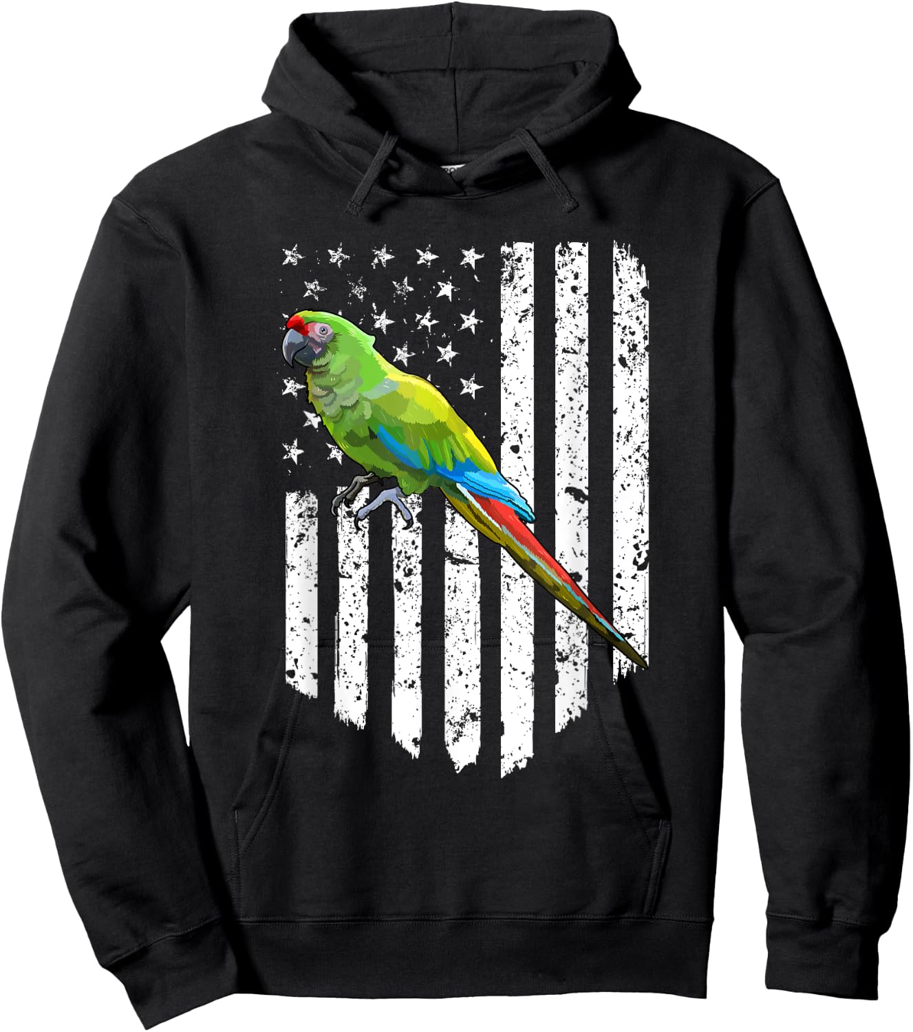 White American Flag Military Macaw Bird 4th Of July Women Men Hoodie - Hoodie | Black