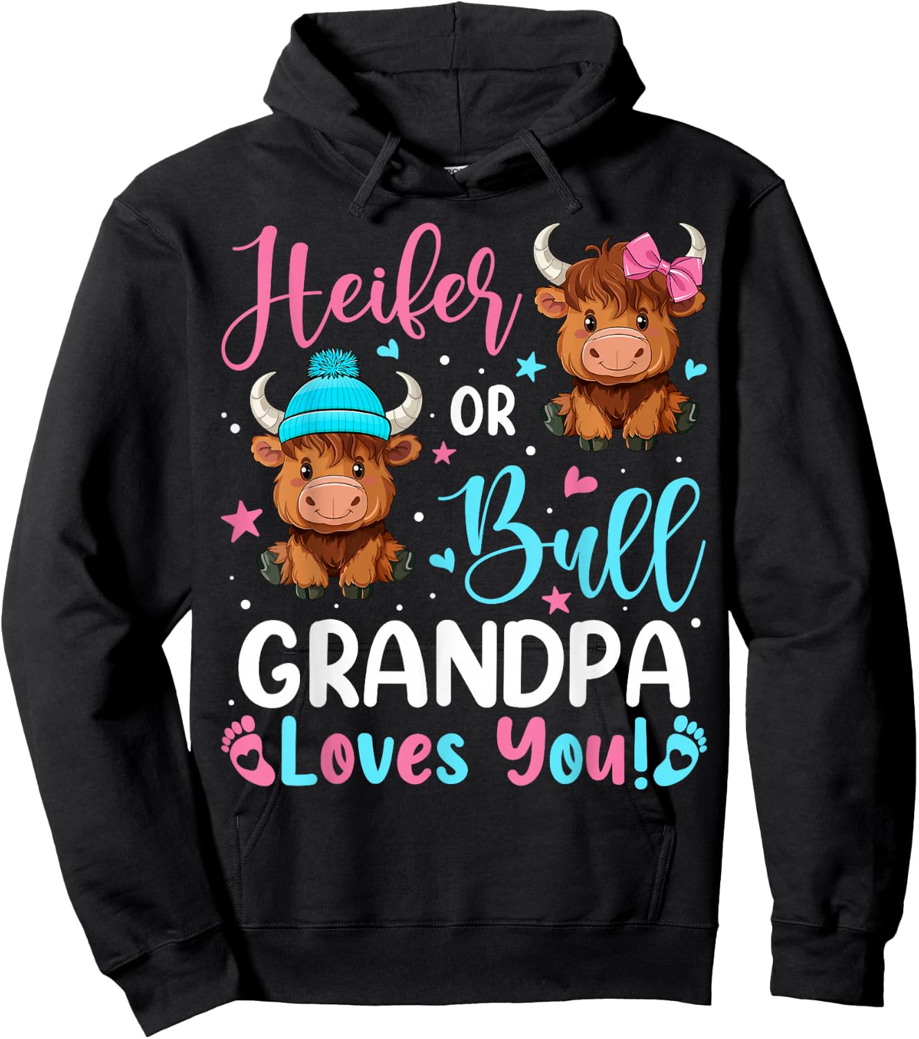 Bull or Heifer Grandpa Loves You Highland Cow Lover Hoodie - Hoodie | Black