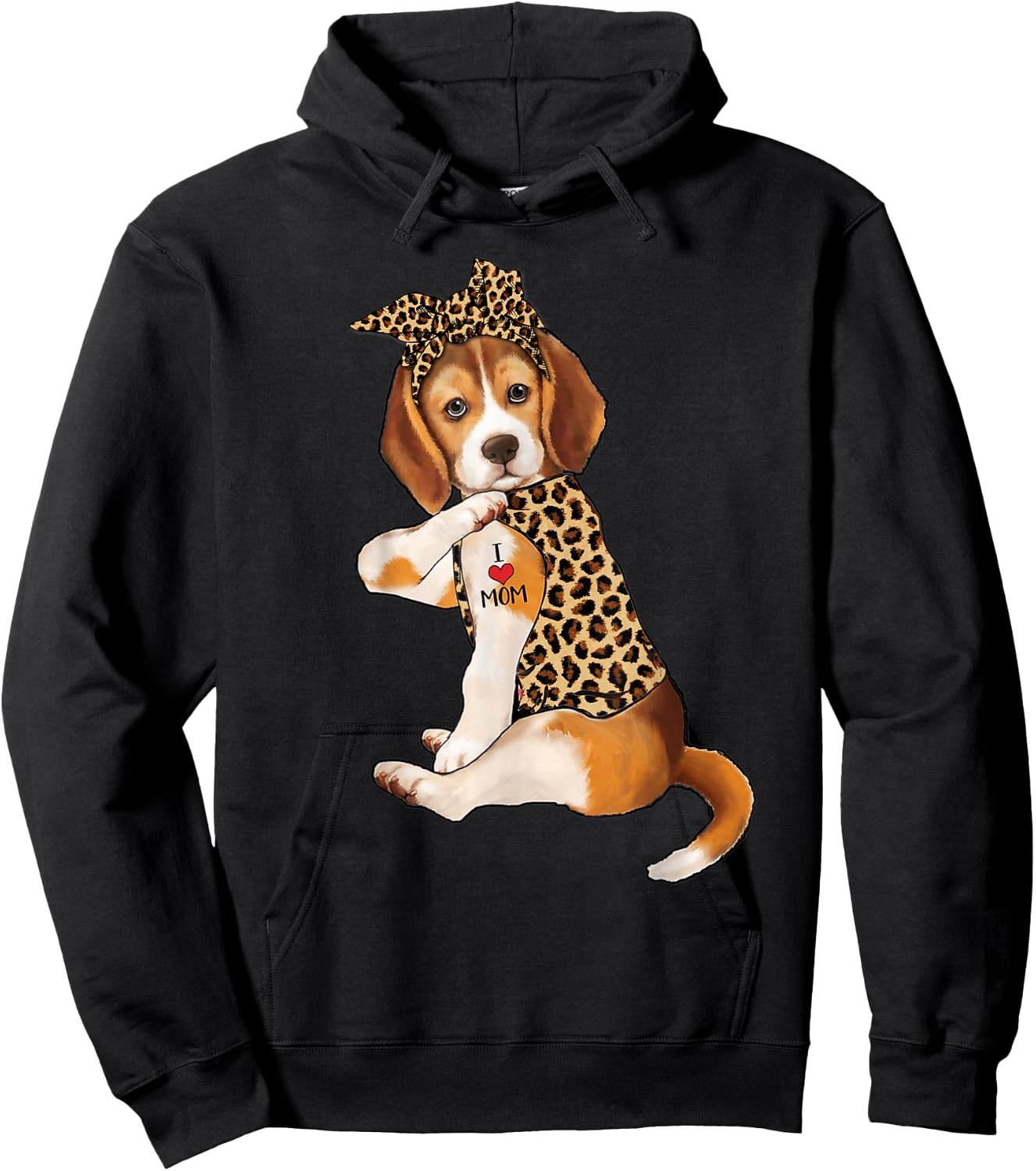 Beagle Dog Lover I Love Mom Tattoo Leopard Mothers Day Hoodie - Hoodie | Black
