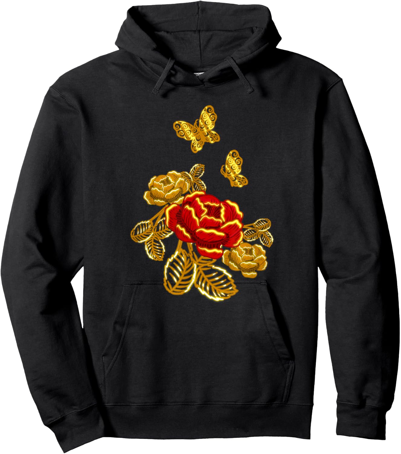 Golden Red Butterfly Flower Plant Florist Gift Hoodie - Hoodie | Black